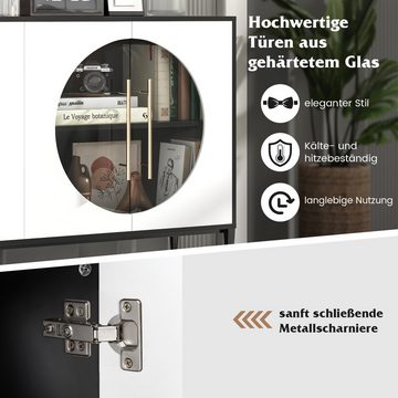 COSTWAY Sideboard, Buffetschrank mit Glastüren & Metallbeinen, Holz, weiß