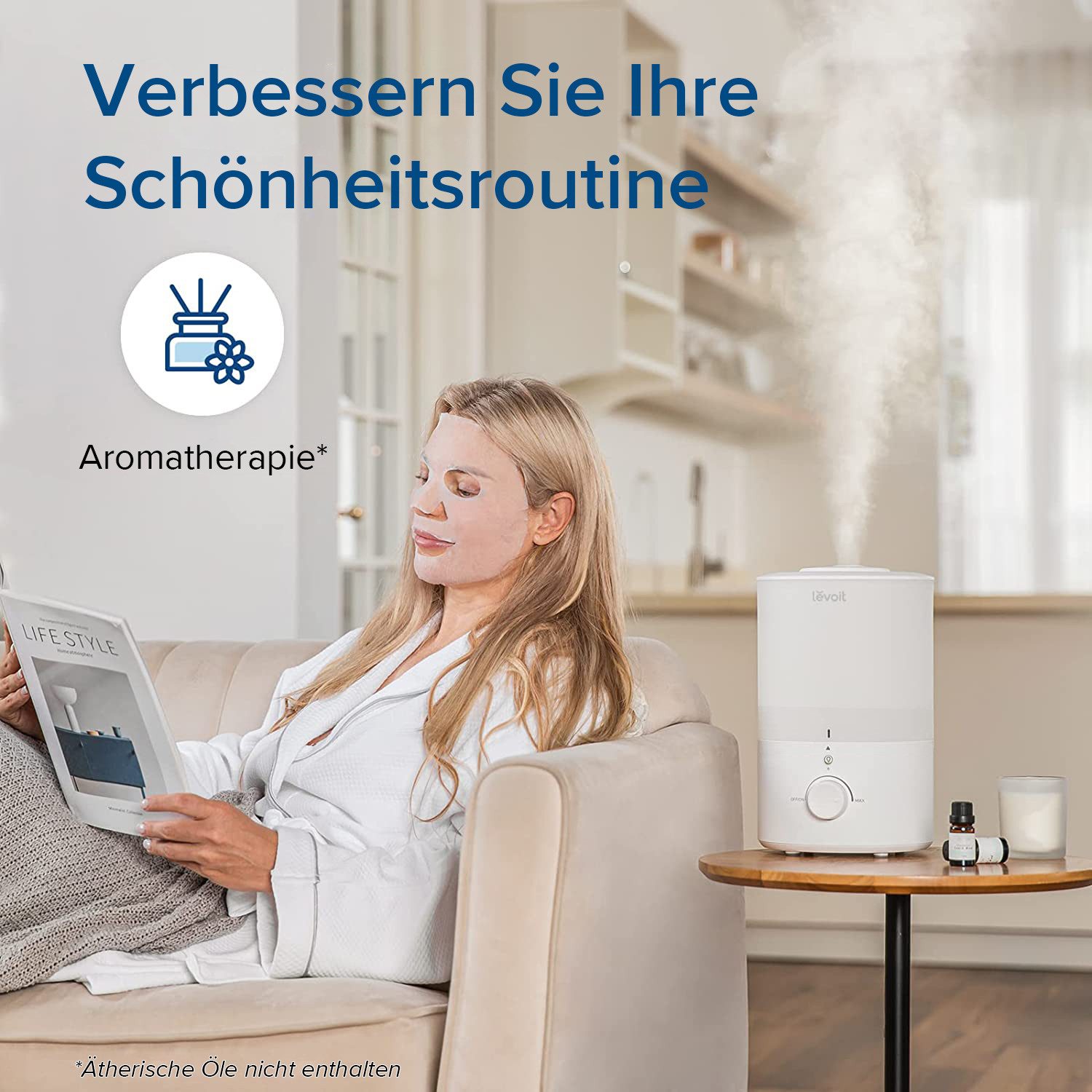 Levoit Kombigerät Luftbefeuchter und -reiniger Dual 150 Ultrasonic Cool Mist Humidifier, für 27 m² Räume, Top-Fill, 3 l, mit Nachtlicht, 25 Std. Laufzeit, spülmaschinenfest