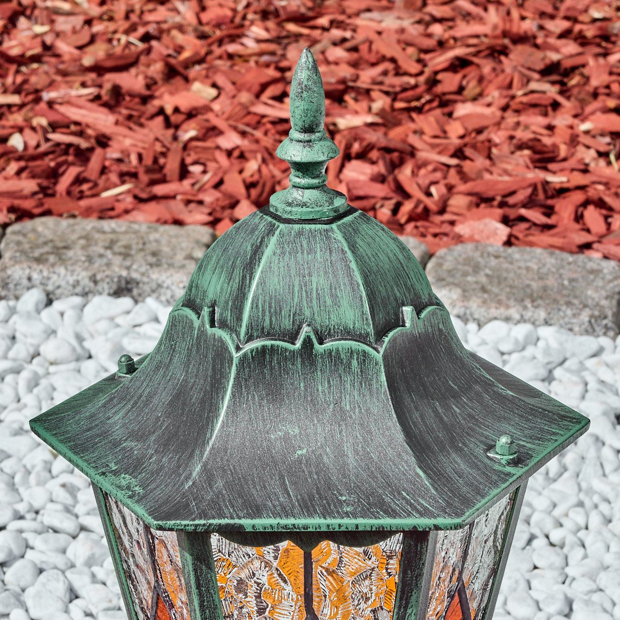 hofstein Pollerleuchte Außenwegeleuchte aus Metall/Glas in Schwarz/Grün/Klar/Orange, Wegelampe im Antik/Landhaus/Vintage-Design, Höhe 50 cm, E27, IP44