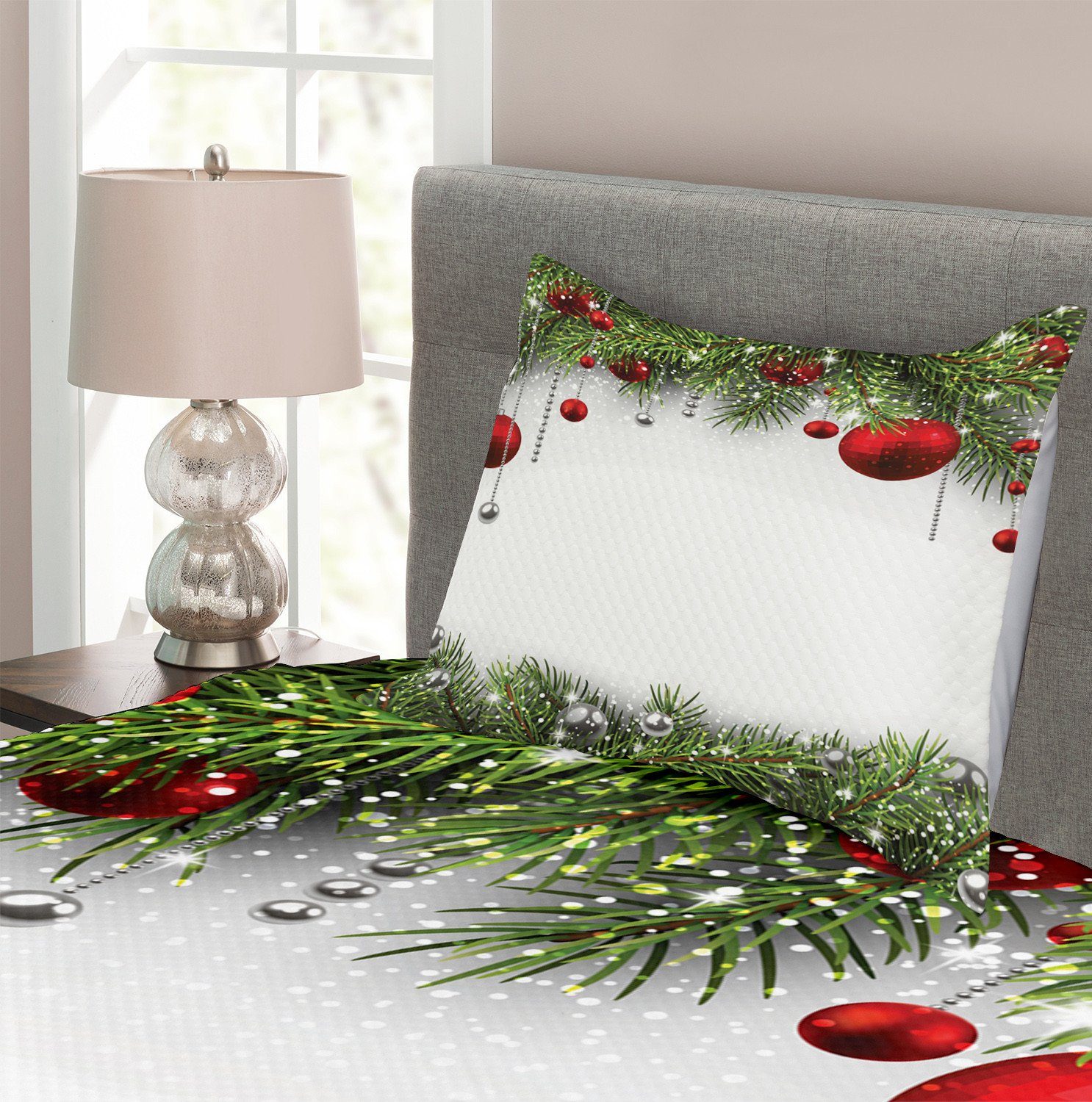 Kissenbezügen Noel mit Baum Set Baulbes Waschbar, Weihnachten Abakuhaus, Tagesdecke