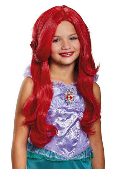 Smiffys Kostüm-Perücke Disney Princess Arielle Perücke für Kinder, Dunkelrote Langhaarperücke mit leichten Wellen