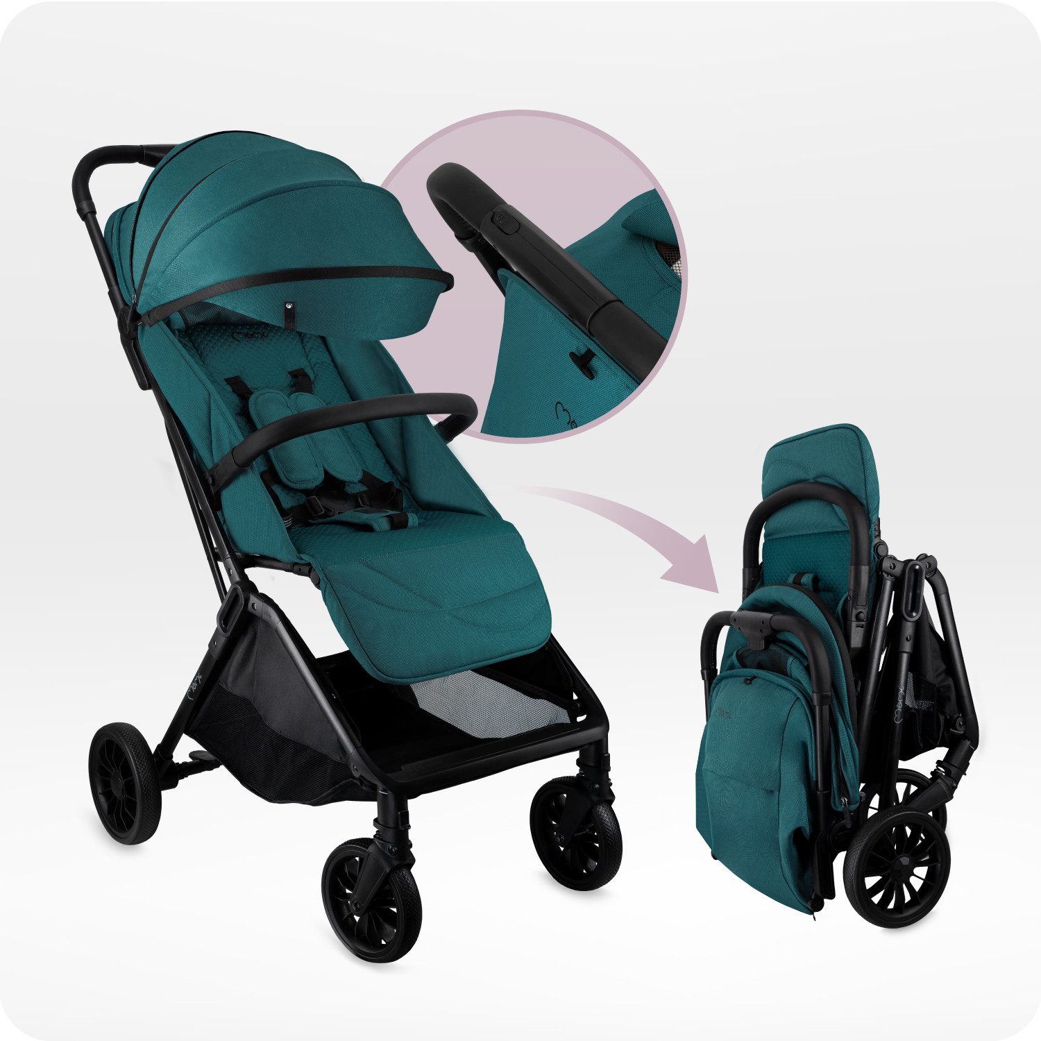 MoMi Kinder-Buggy Andrea, Automatik-Faltsystem & Zubehörpaket inkl. Regenschutz