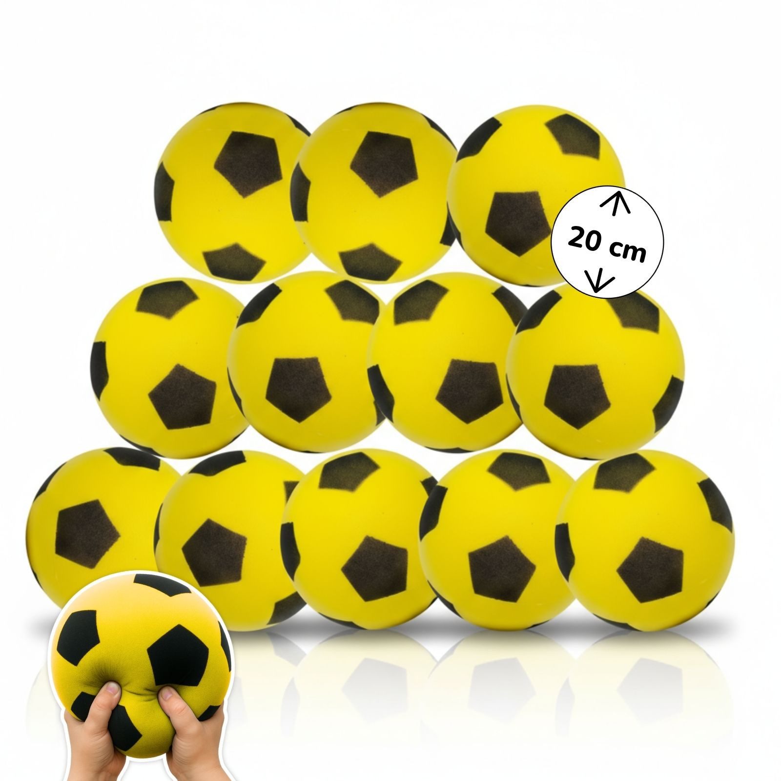 alldoro Softball 12er Set Schaumstoffball gelb Ø 20 cm, weiche Soft-Fußbälle für Kinder, 12 sichere Kinderbälle für drinnen & draußen, geeignet ab 0 Jahren