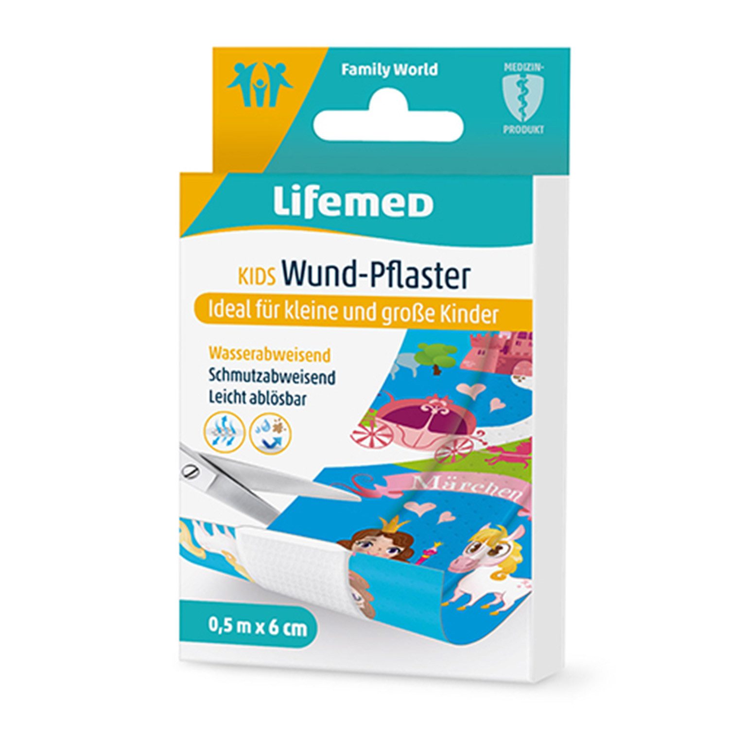 LifeMed Wundpflaster "Lifemed" Wund-Pflaster 0,5 m x 6 cm "Märchen" (Stück, 1 St., Kinderpflaster), pflasterverband Kinderpflaster Kunterbunt Fingerverband
