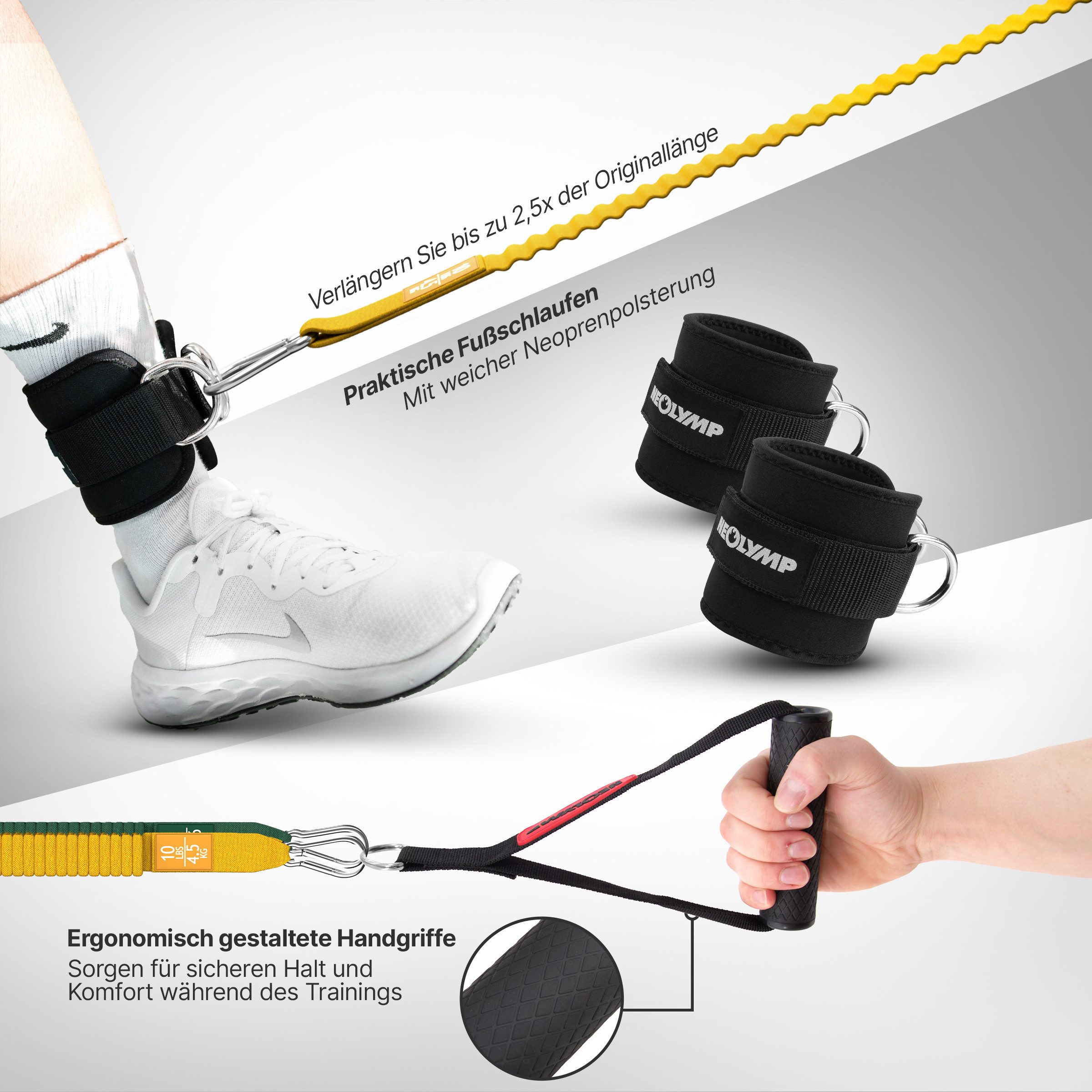 NEOLYMP Trainingsband Premium Resistance Bands Set mit E-Book - Fitnessbänder Expander Set, Widerstandsbänder mit 5 Stärken, Türanker, Griffen & Fußschlaufen