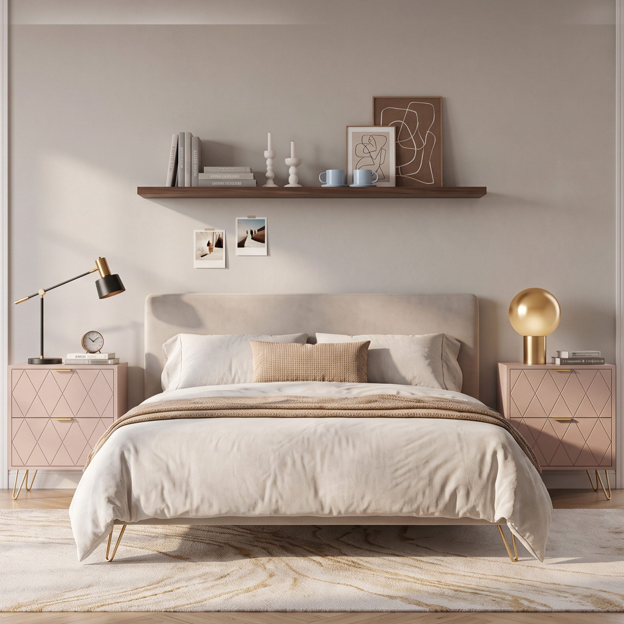 UEV Schlafzimmer-Set 3er-Set Schlafzimmermöbel, Möbelset im skandinavischen Stil, (Modern Linienmuster, Kommode mit 9 Schubladen und 2er-Set Nachttisch), Schran – Bild 3 von 5