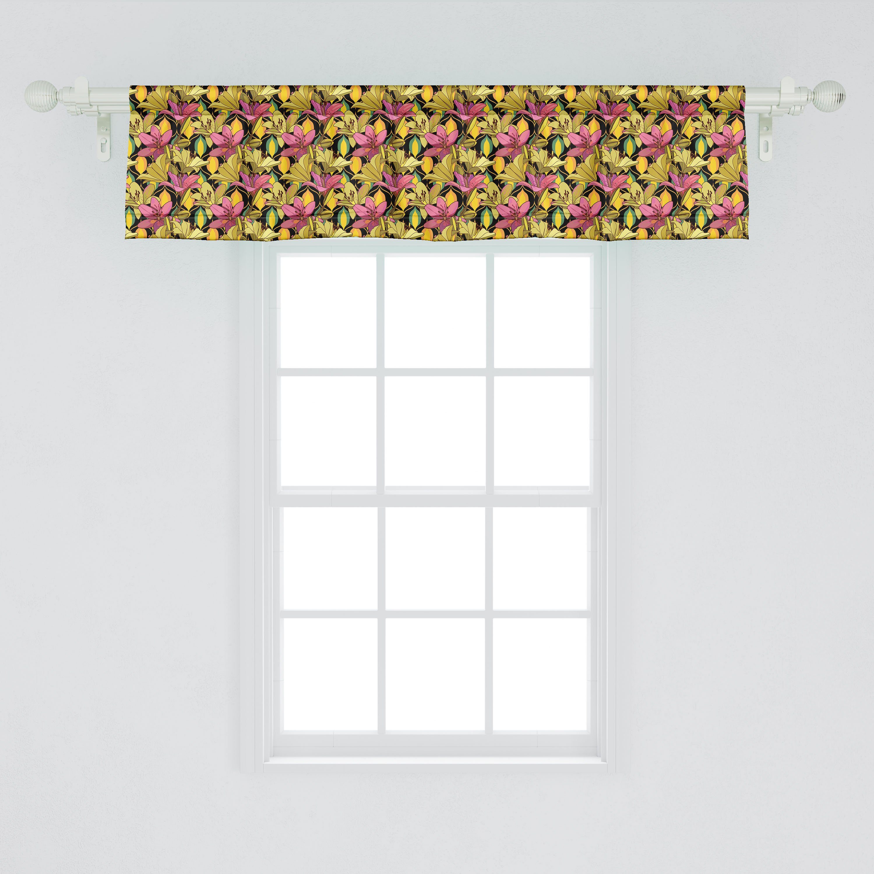 Abakuhaus, Schlafzimmer Küche up Stangentasche, Ansicht für Vorhang Scheibengardine Szene mit Blumen Dekor Microfaser, Blumen Volant Close