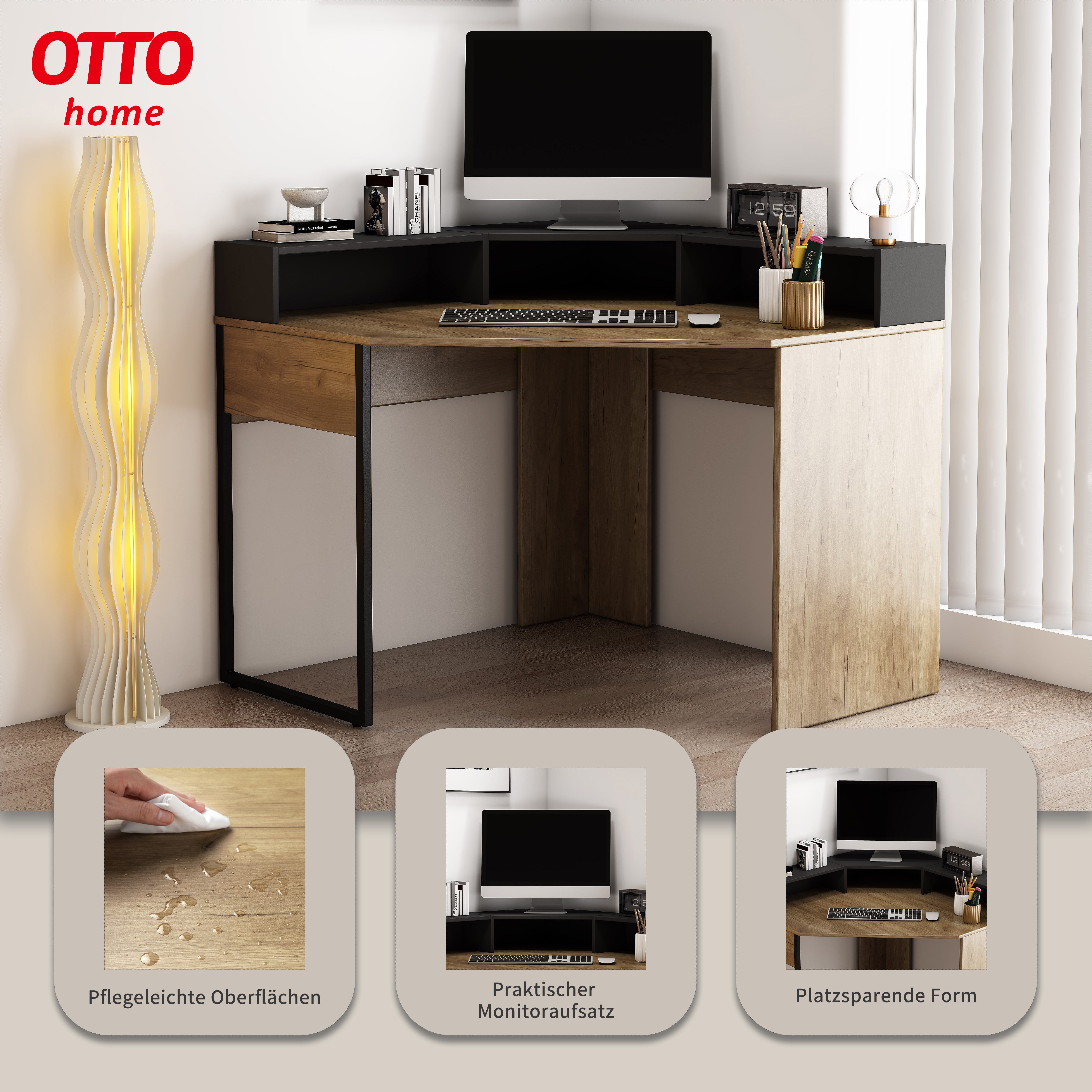 OTTO home Eckschreibtisch Moid, mit Schreibtischaufsatz, modernes Design, B. 100 cm