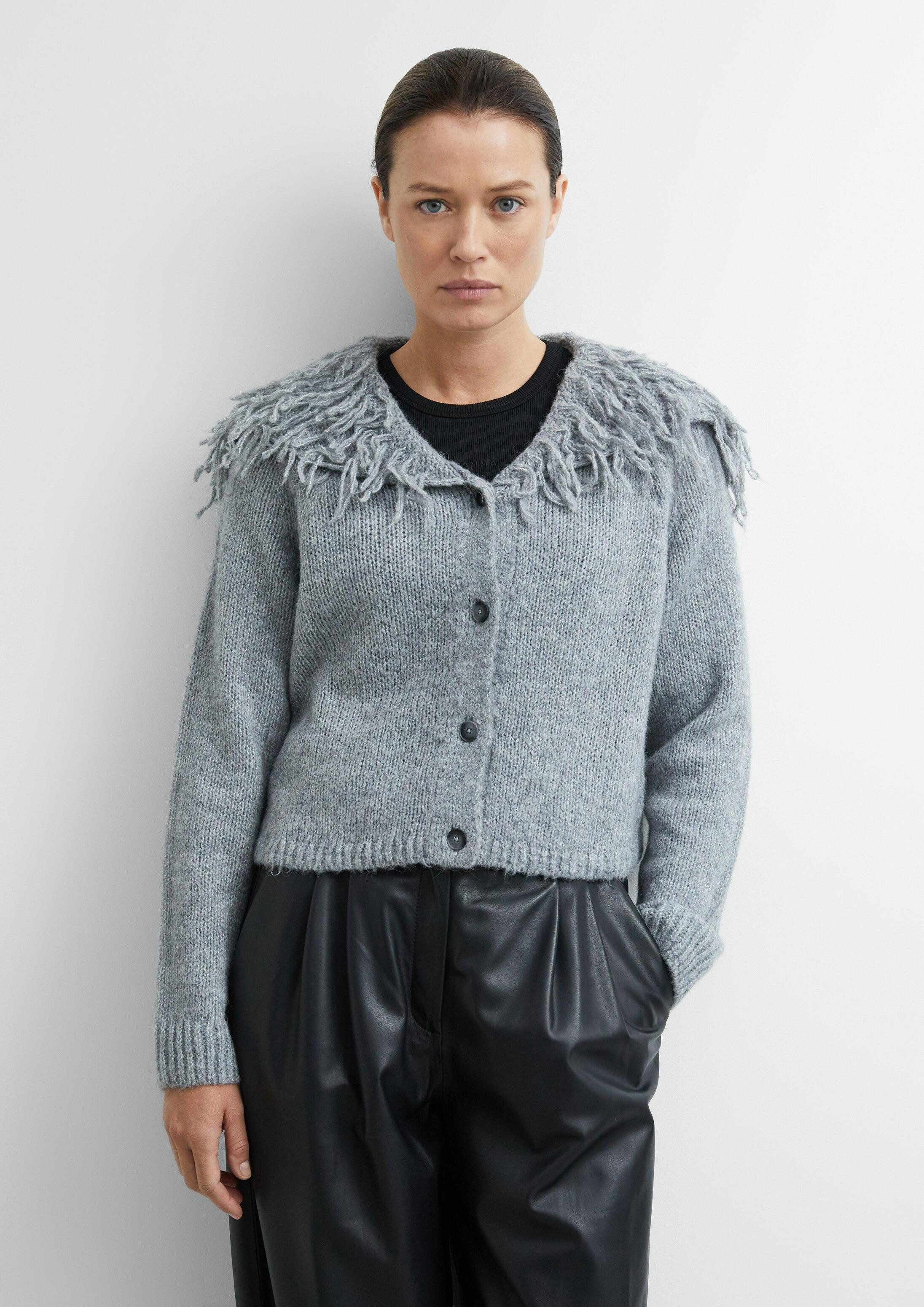 comma Cardigan Strickjacke Verkürzte Strickjacke mit Fransenkragen