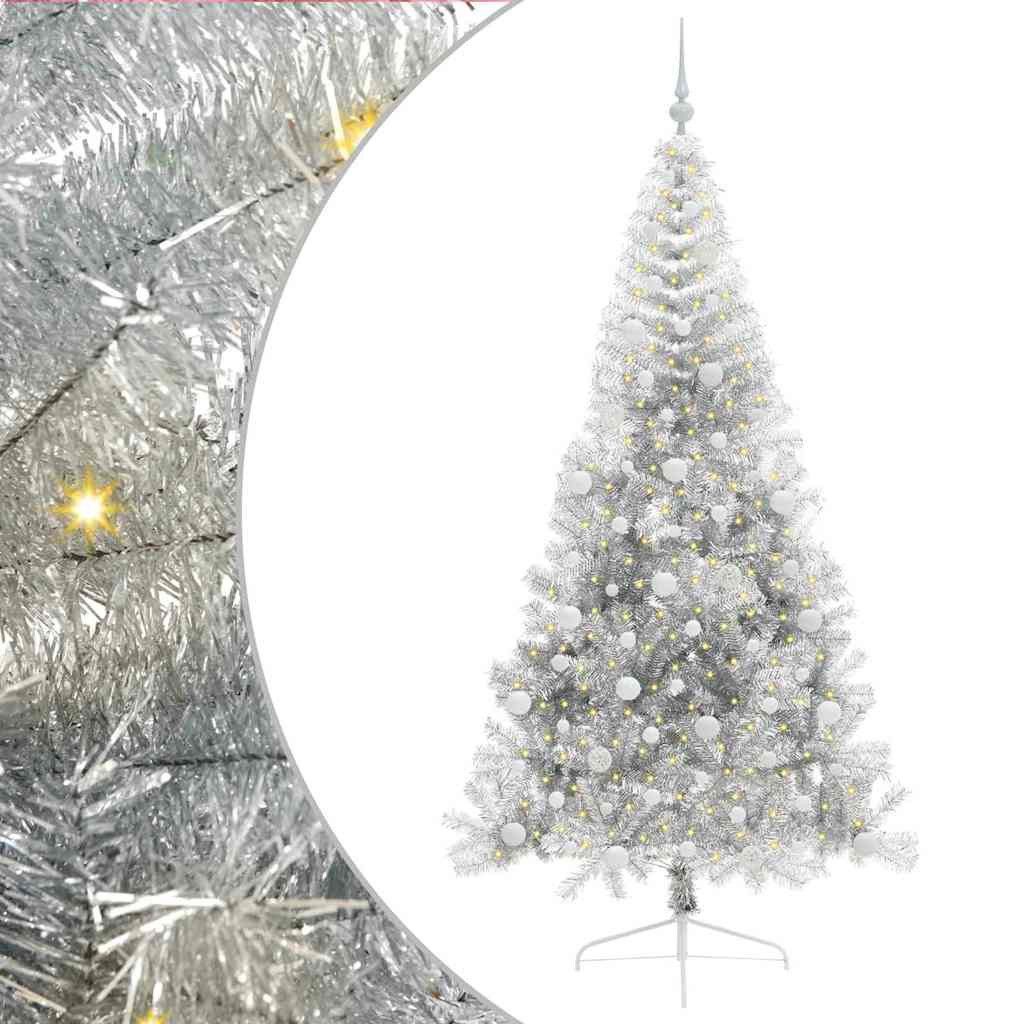 vidaXL Künstlicher Weihnachtsbaum Künstlicher vorbeleuchteter Weihnachtsbaum Silber 210 cm PET