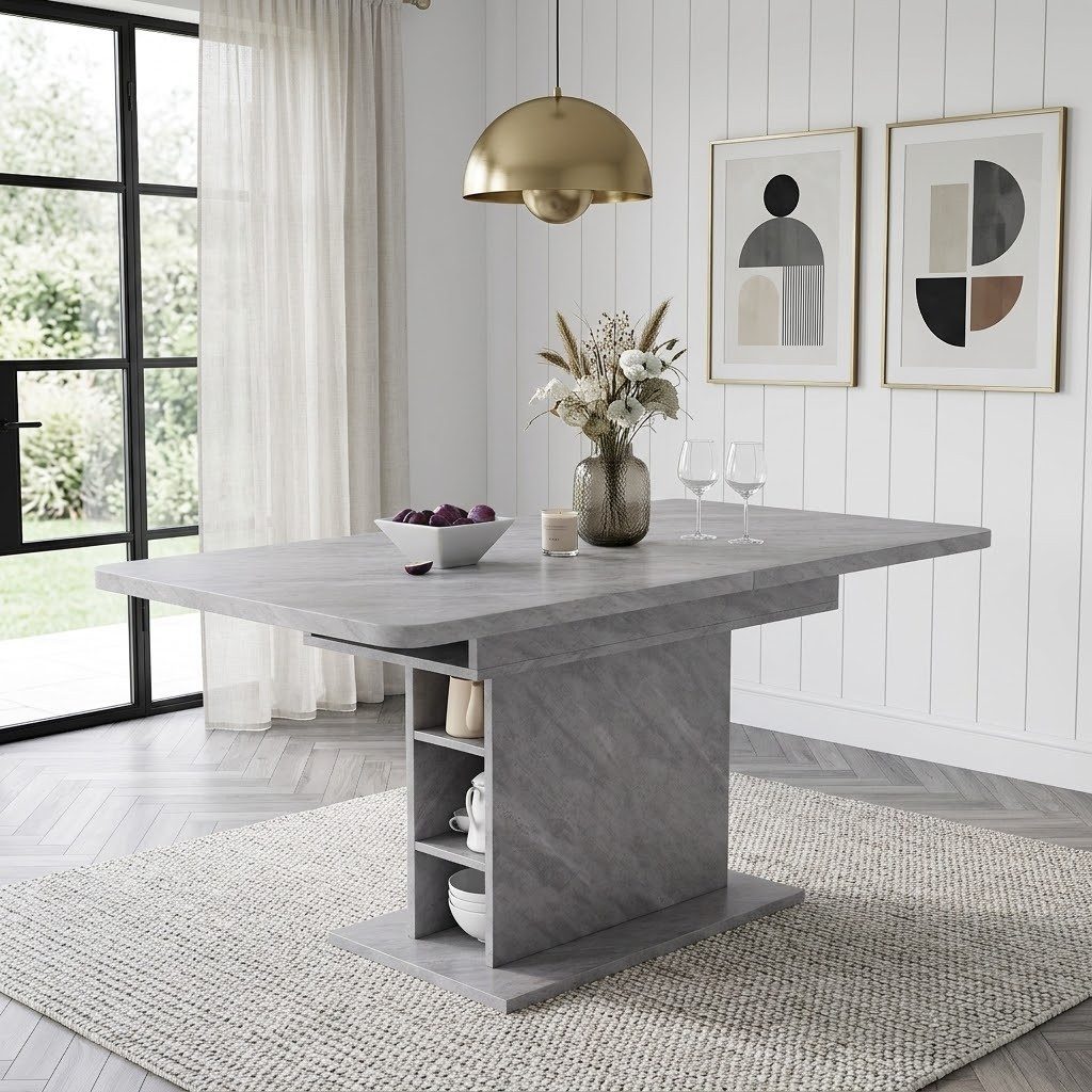 KLAM HOME Esstisch Küchentisch mit Stauraum (Tischplatte bis 130cm ausziehbar), 110x70x75 cm Esstisch Freizeittisch Couchtisch aus Metall und MDF