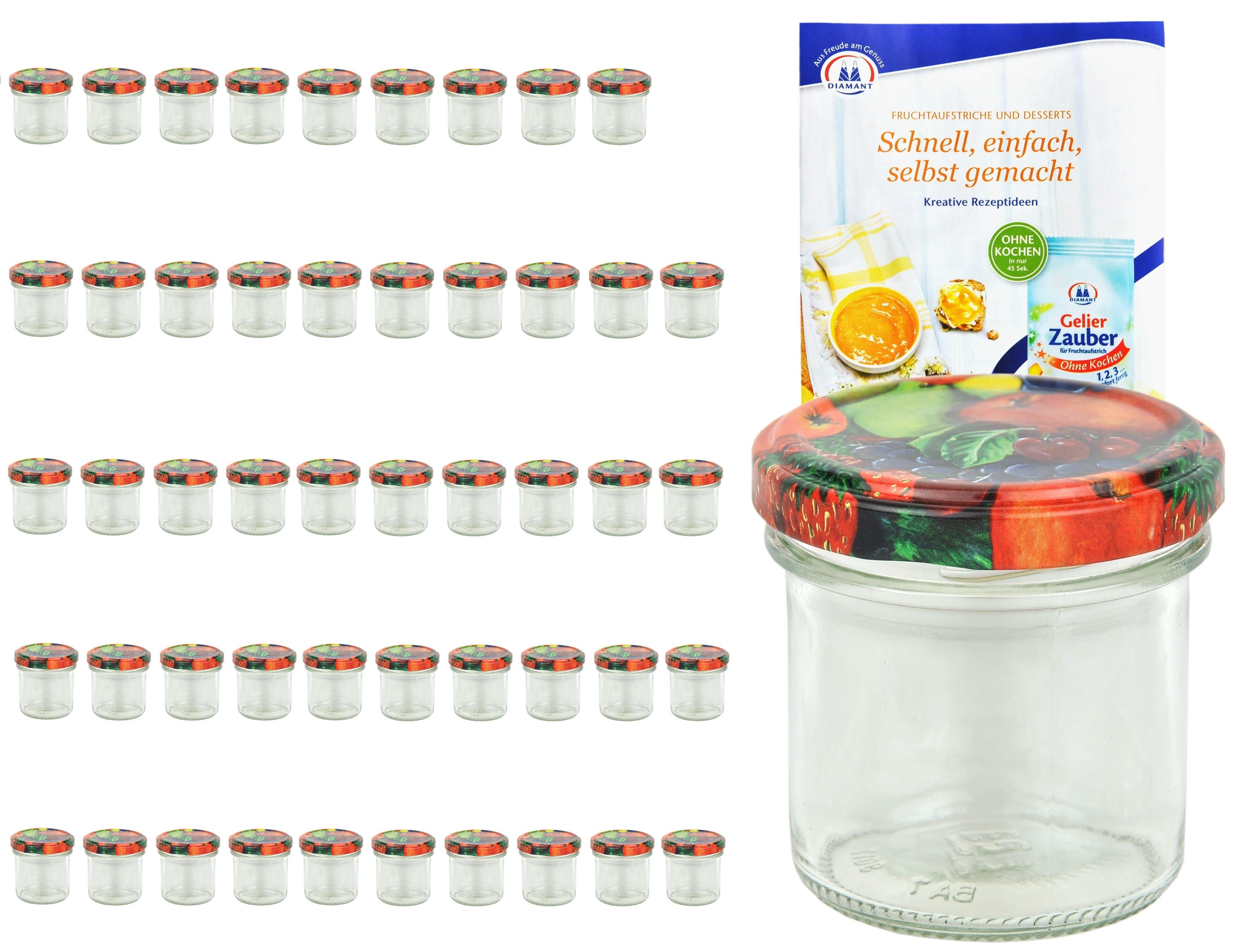 Rezeptheft, MamboCat 167 ml Dekor Glas Einmachglas Deckel Obst Set Sturzglas incl. 50er To 66