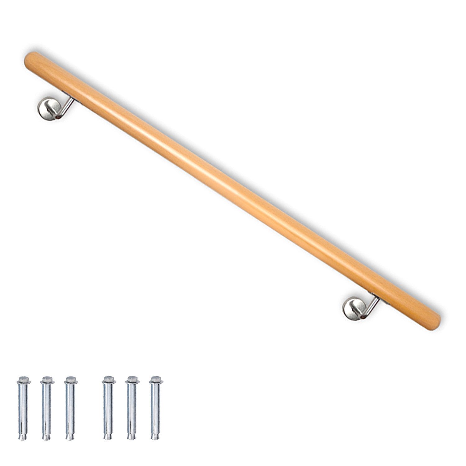 V2Aox Handlauf Buche Holz Handlauf Treppengeländer Wandhandlauf Treppe 50 - 500 cm, 80 cm Gesamtlänge