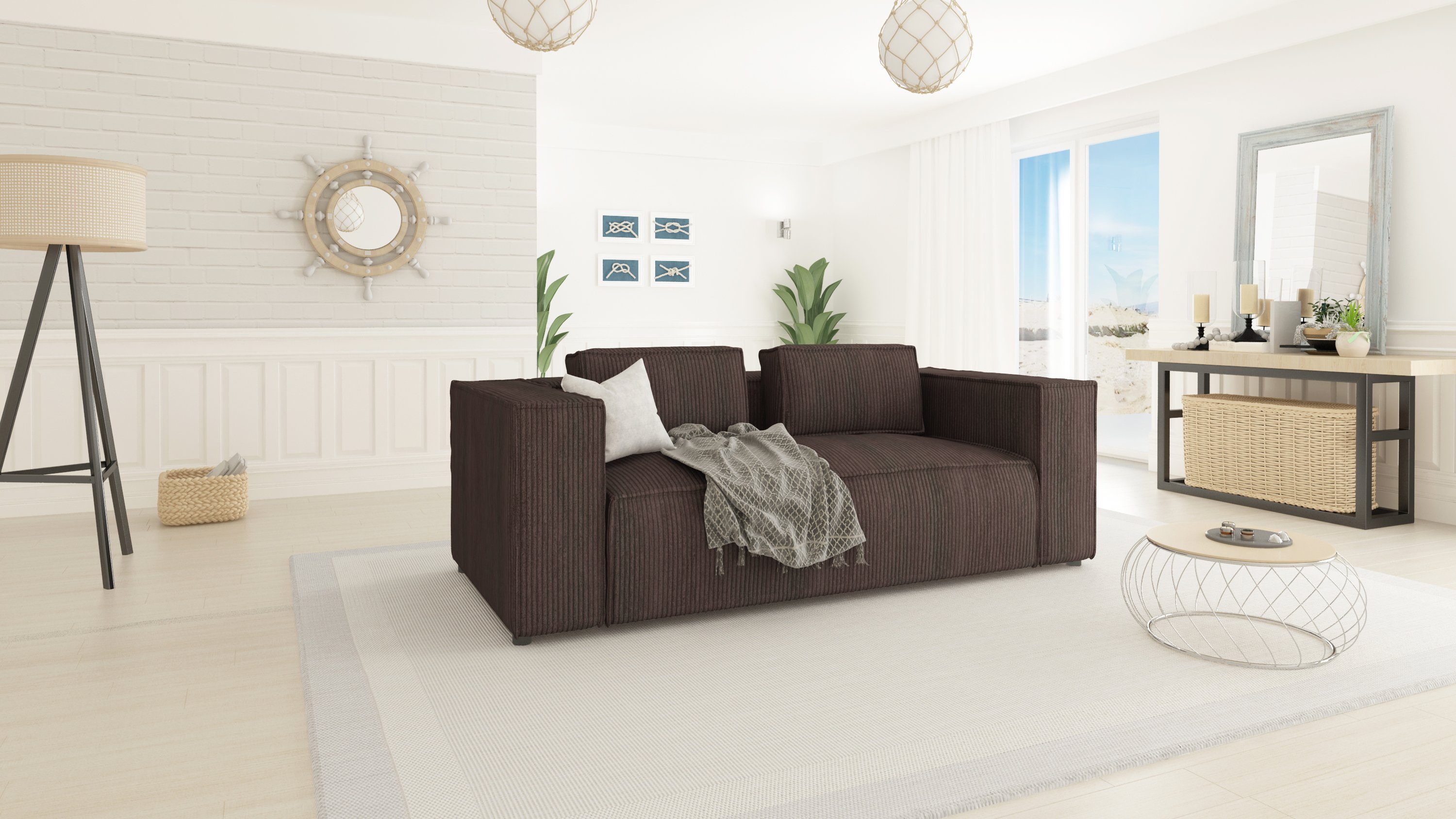 S-Style Möbel 2-Sitzer Cord Sofa Renne, 1 Teile, mit Wellenfederung Dunkelbraun