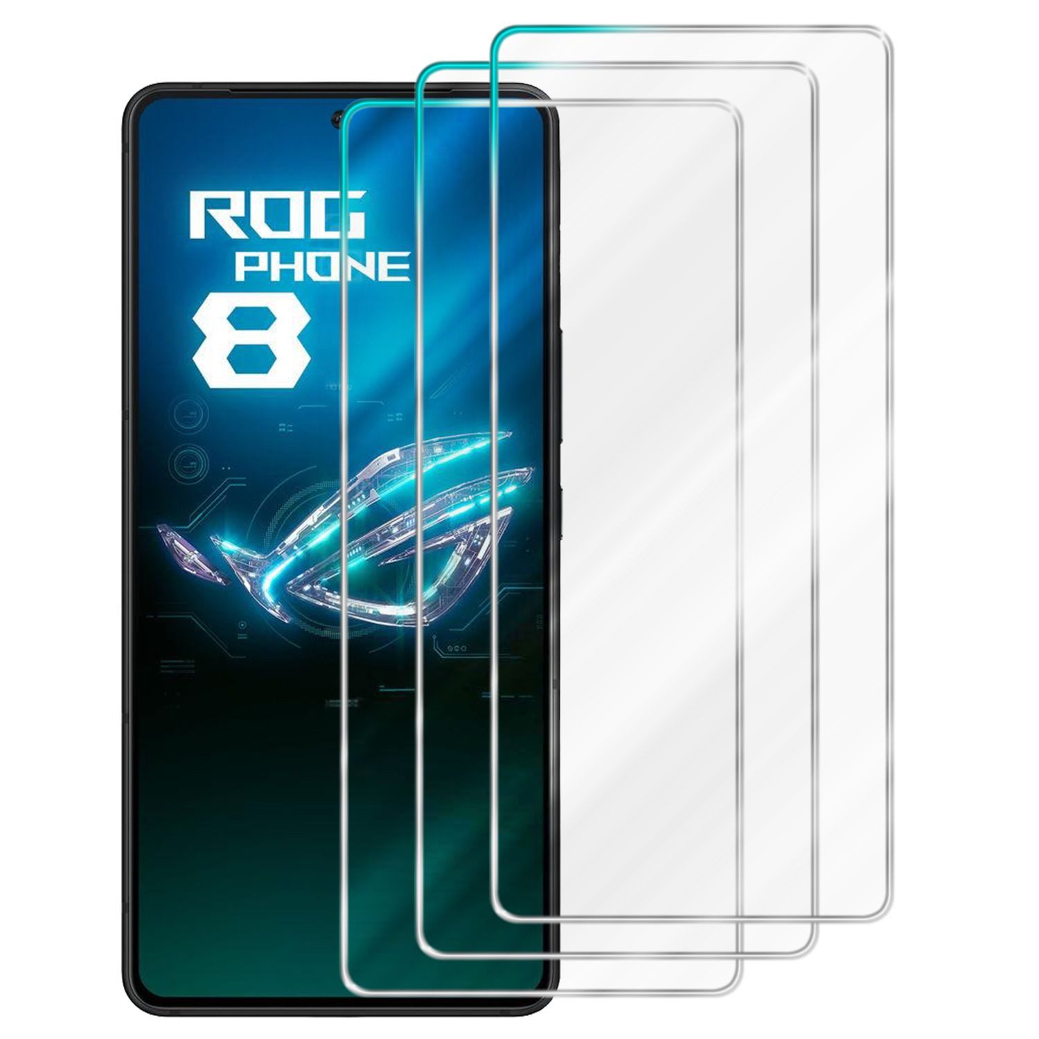 Cadorabo Schutzfolie für Asus ROG Phone 8 / 8 Pro Schutzfolie, (3-St), 3x Schutzglas Panzer Folie (Tempered) Display Schutzfolie 3D Touch