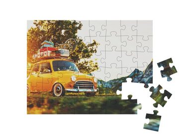 puzzleYOU Puzzle Retro-Auto mit Koffern und Fahrrad, 48 Puzzleteile, puzzleYOU-Kollektionen Autos