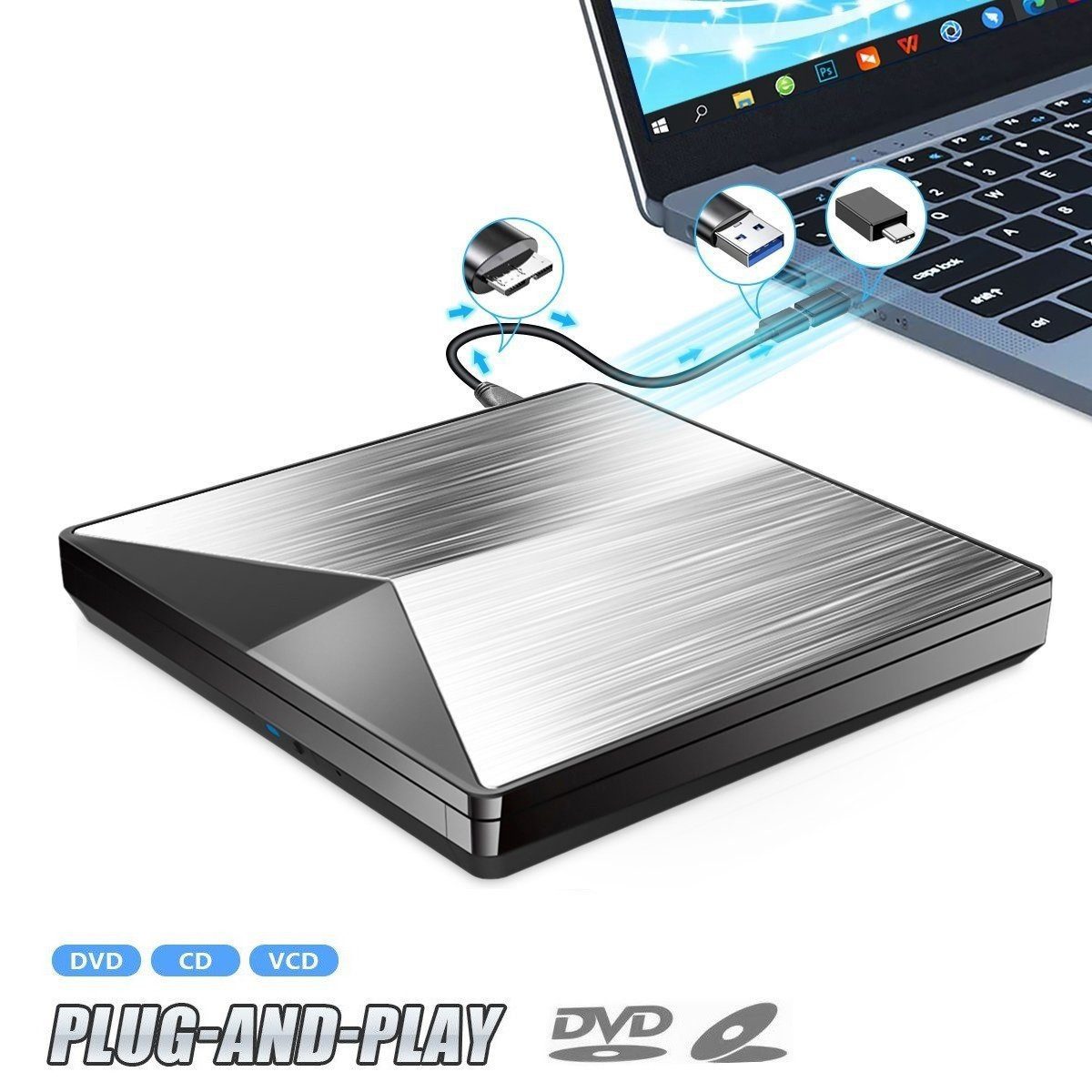 Externes CD-DVD-Laufwerk, DVD/CD Brenner mit Type-C, USB 3.0 tragbar DVD-Brenner