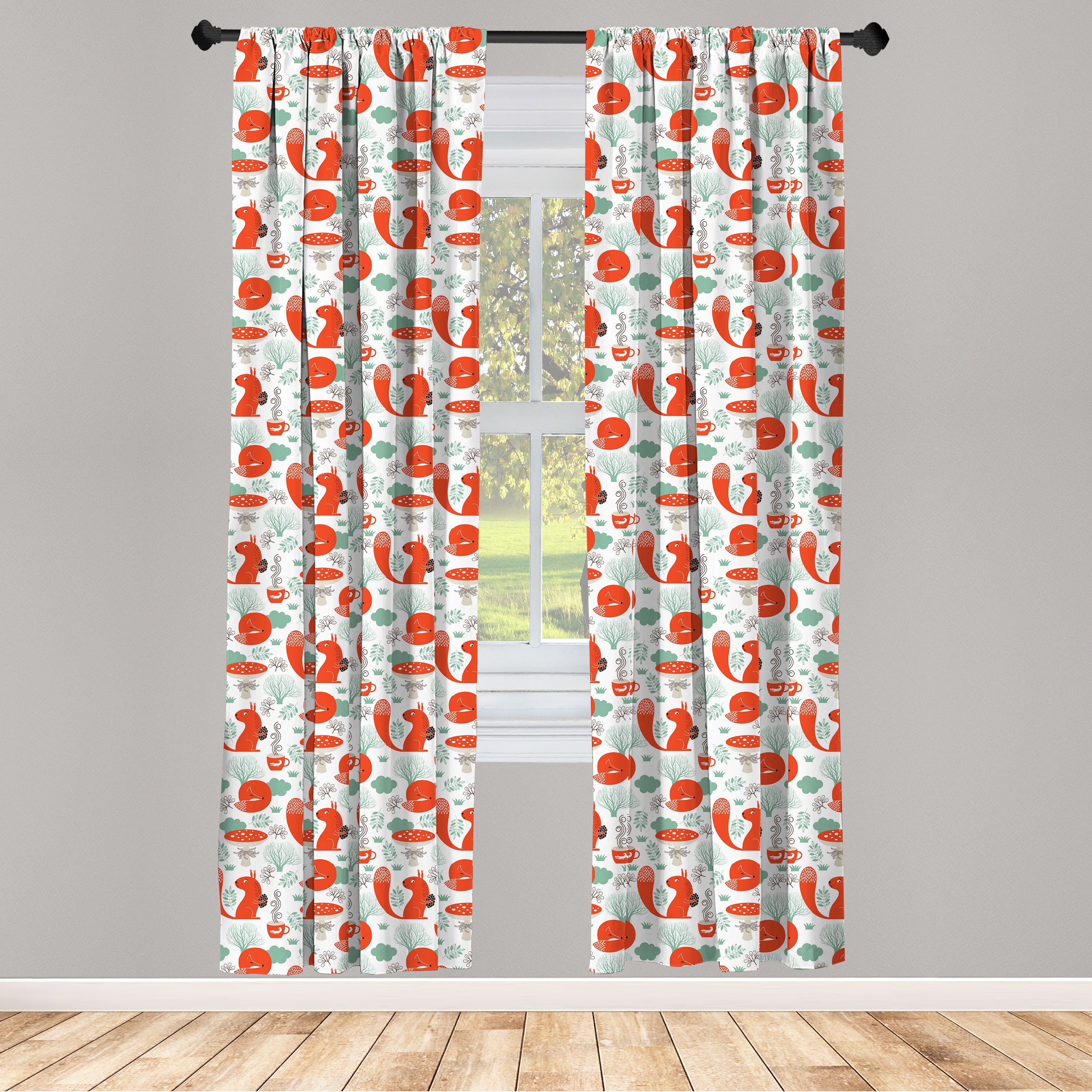 Gardine Vorhang für Wohnzimmer Schlafzimmer Dekor, Abakuhaus, Microfaser, Fuchs Waldtiere und Laub | Fertiggardinen