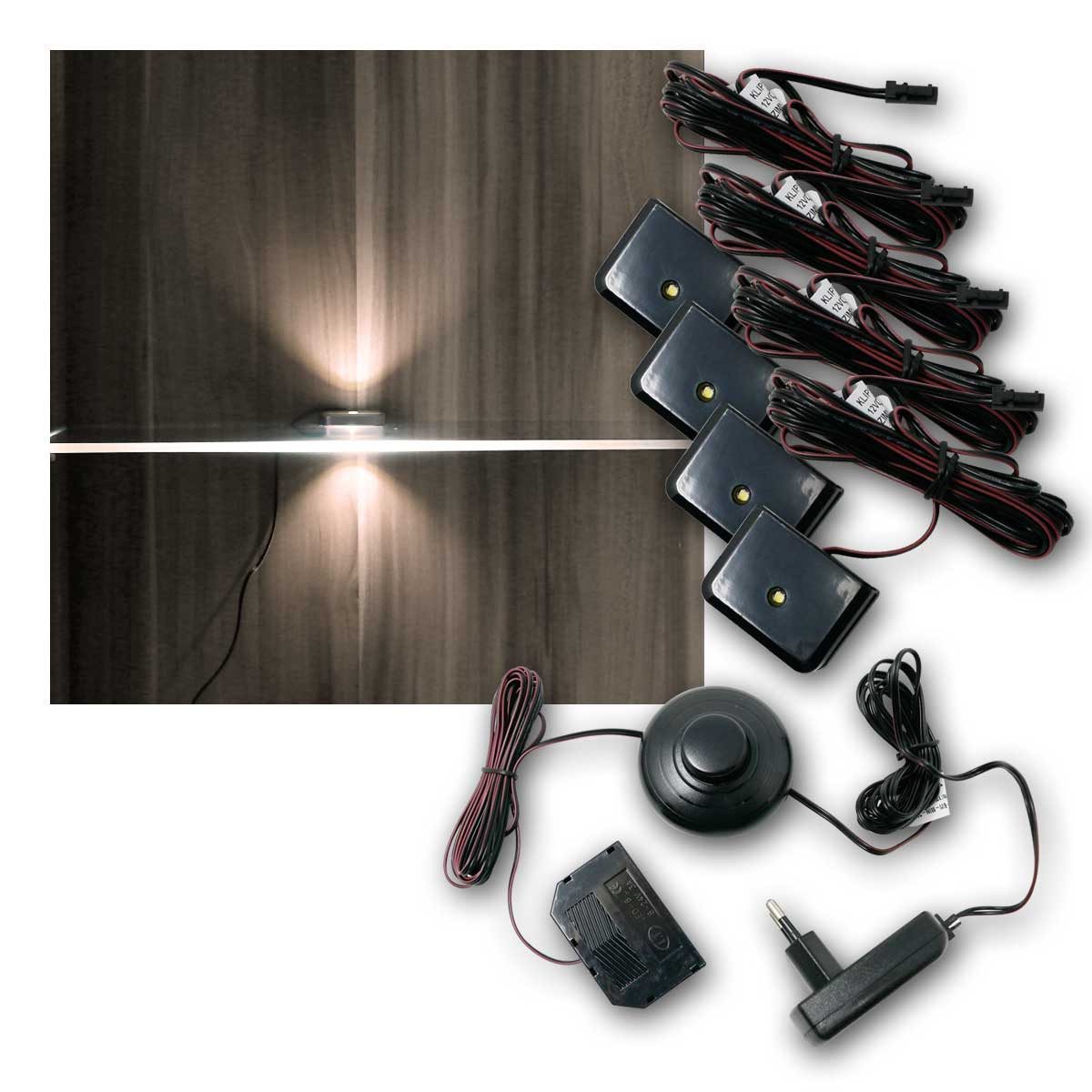 world-trading-net LED Glaskantenbeleuchtung 4er SET Clip-3D schwarz Glasbodenbeleuchtung, kw, kaltweiß