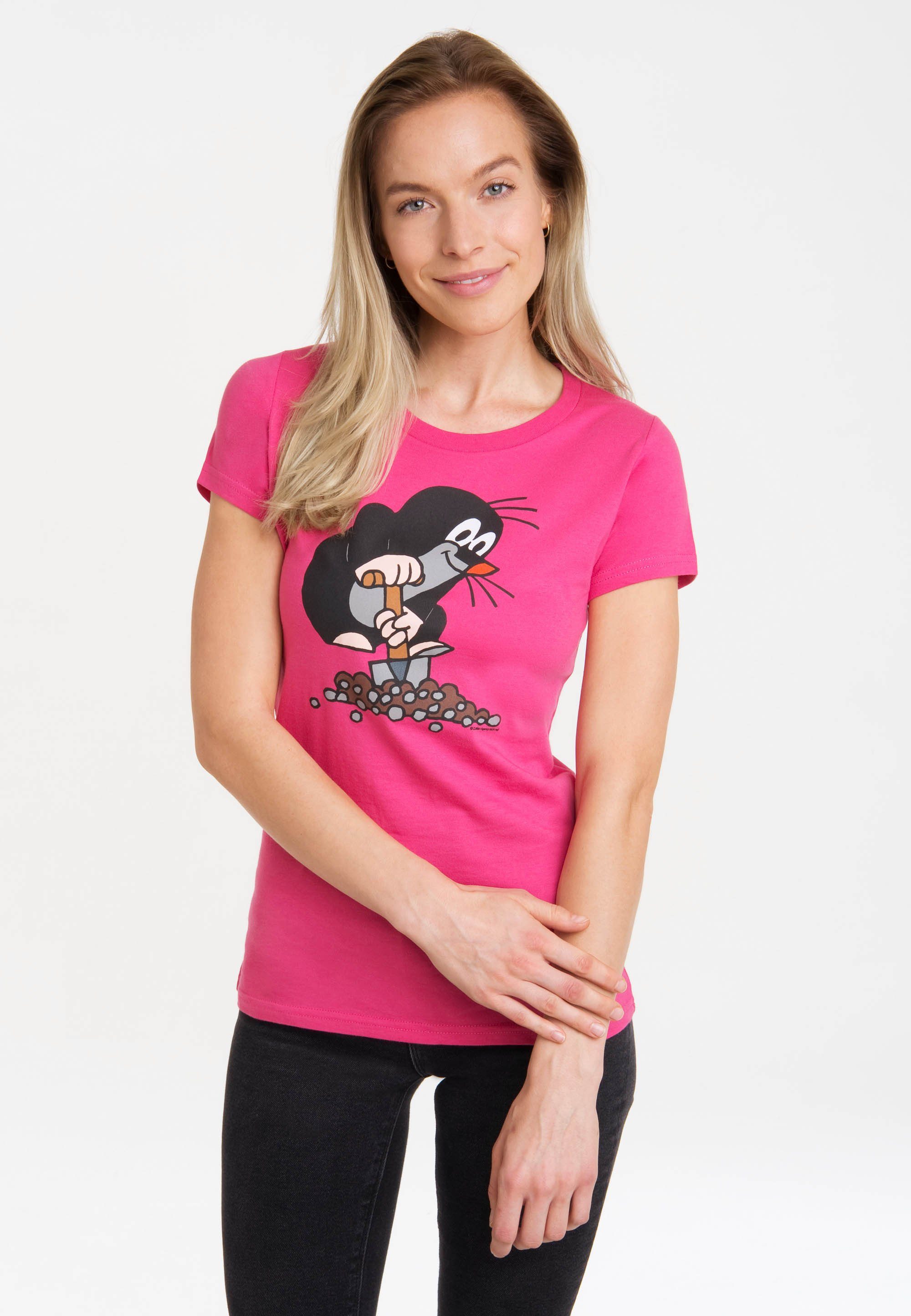 LOGOSHIRT T-Shirt Im Maulwurf-Fans Originaldesign, kleine Slim Der Der lizenziertem für alle Maulwurf mit Fit-Schnitt kleine ideal