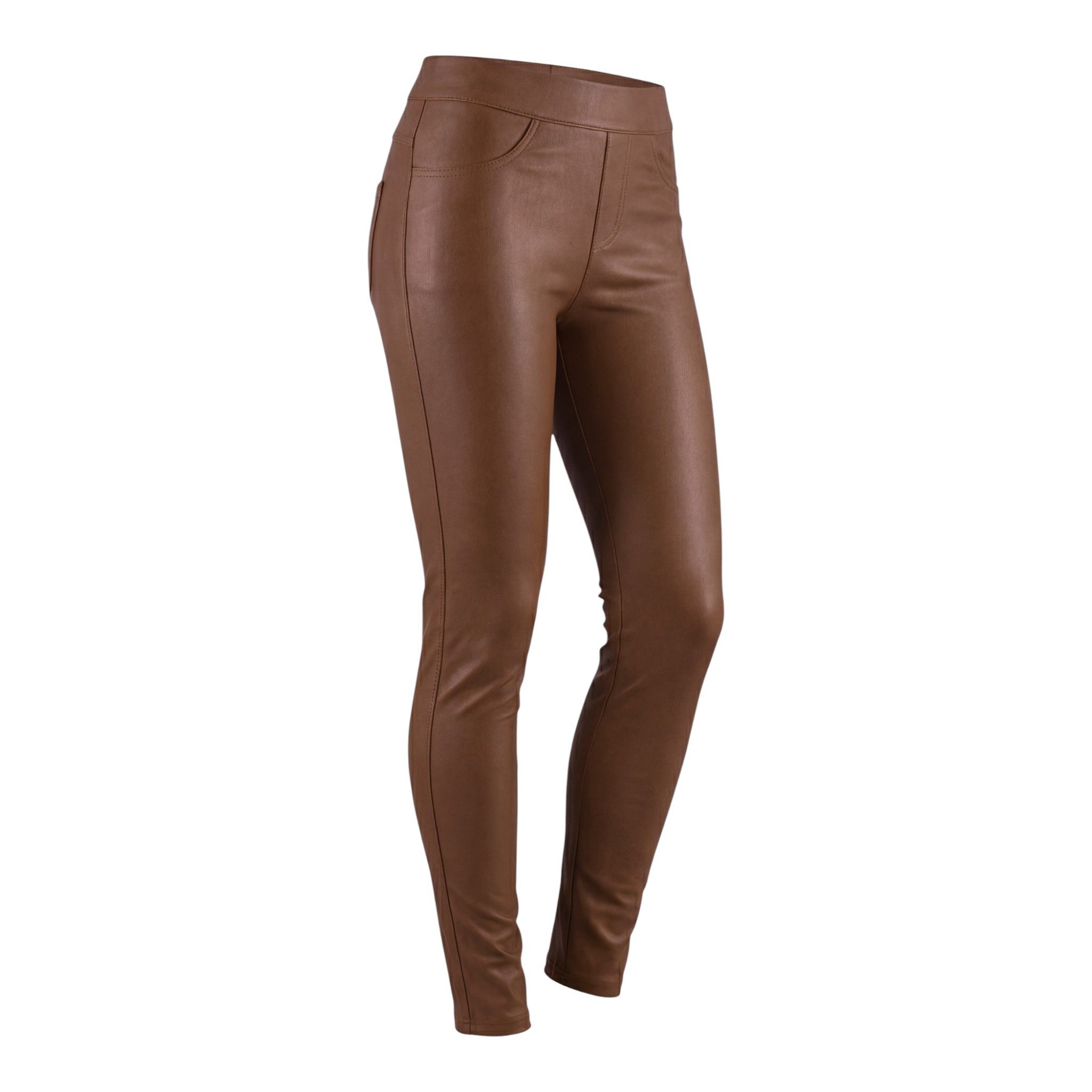 Aurela Damenmode Thermoleggings Damen Leder Hose gefütterte Kunstleder Leggings extra Slim, breiter Gummizug, moderner 5 Pocket-Style