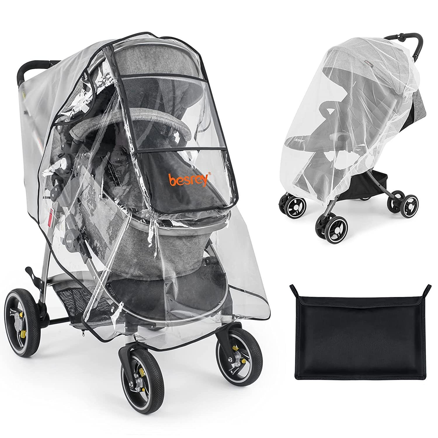 Universal Regenschutz für Kinderwagen/Babywannen Sichtfenster mit Reißverschluss 