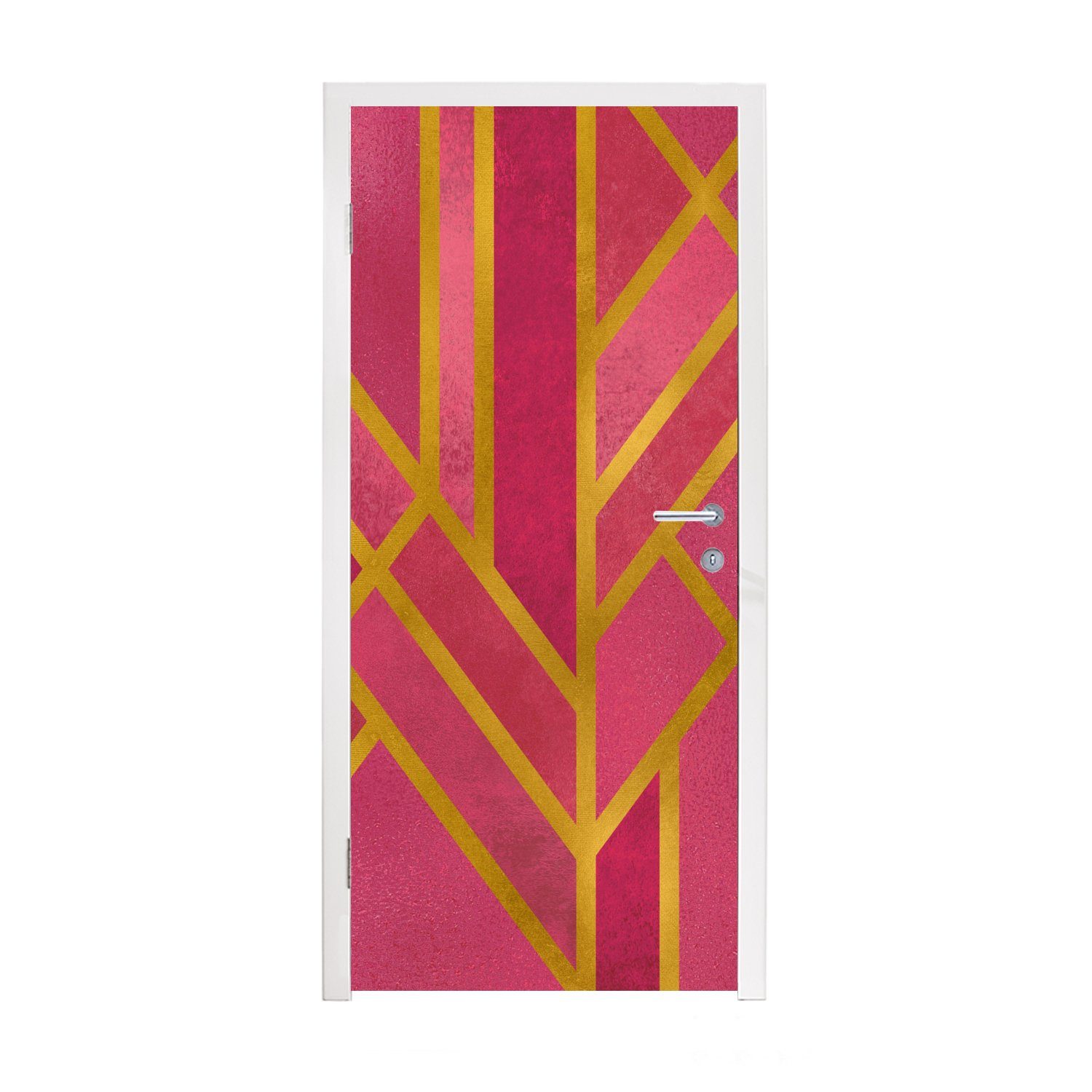 MuchoWow Türtapete Gold - Rosa - Geometrisch, Matt, bedruckt, (1 St), Fototapete für Tür, Türaufkleber, 75x205 cm