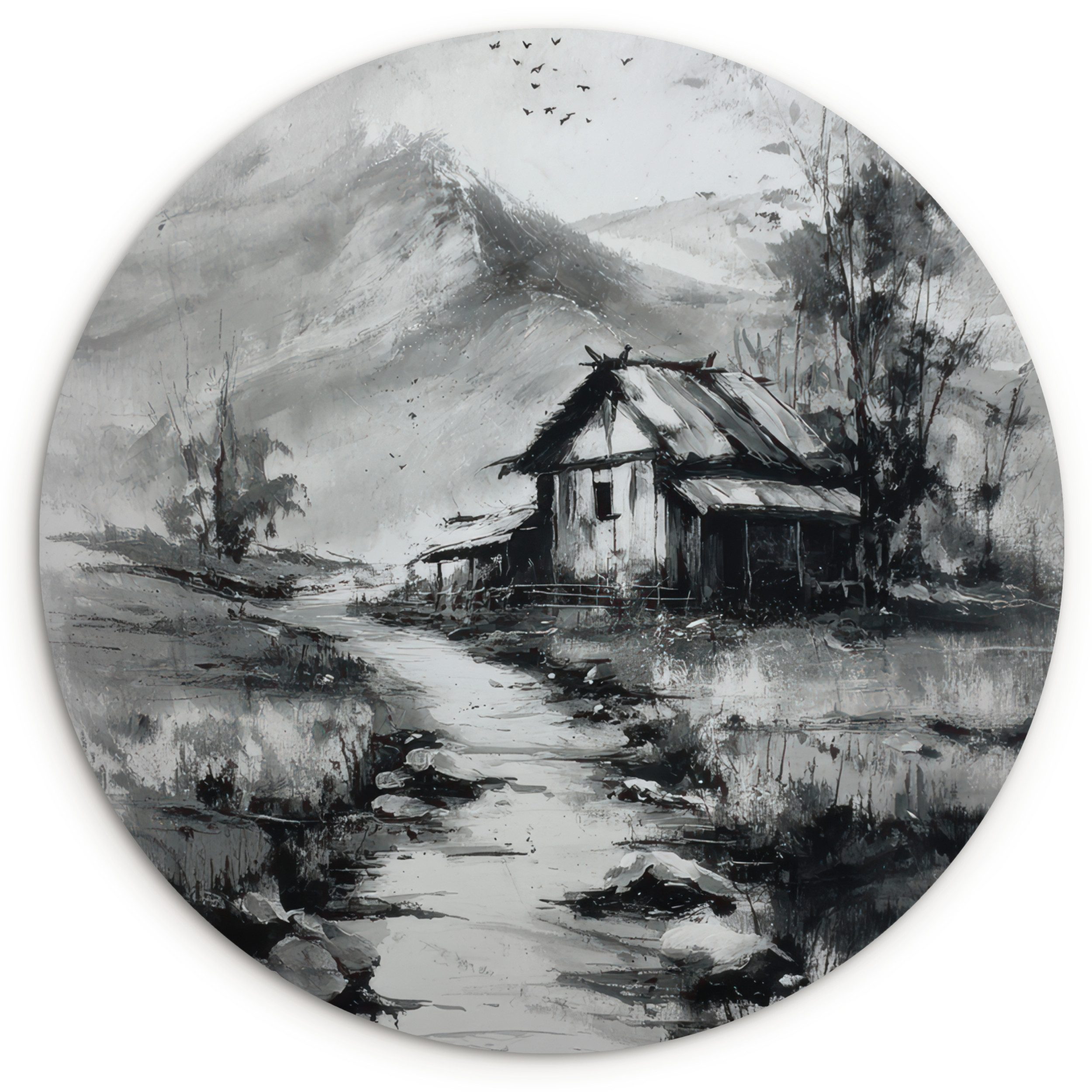 Hütte – Berge – Neblig