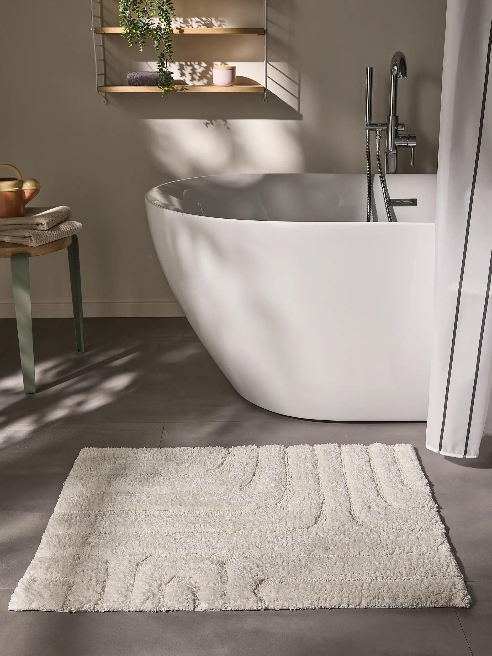 benuta Badematte Dan, Höhe 11 mm, Baumwolle, rechteckig, 100% Baumwolle, handgeknüpft, Geometrisch, Contemporary, Badezimmer