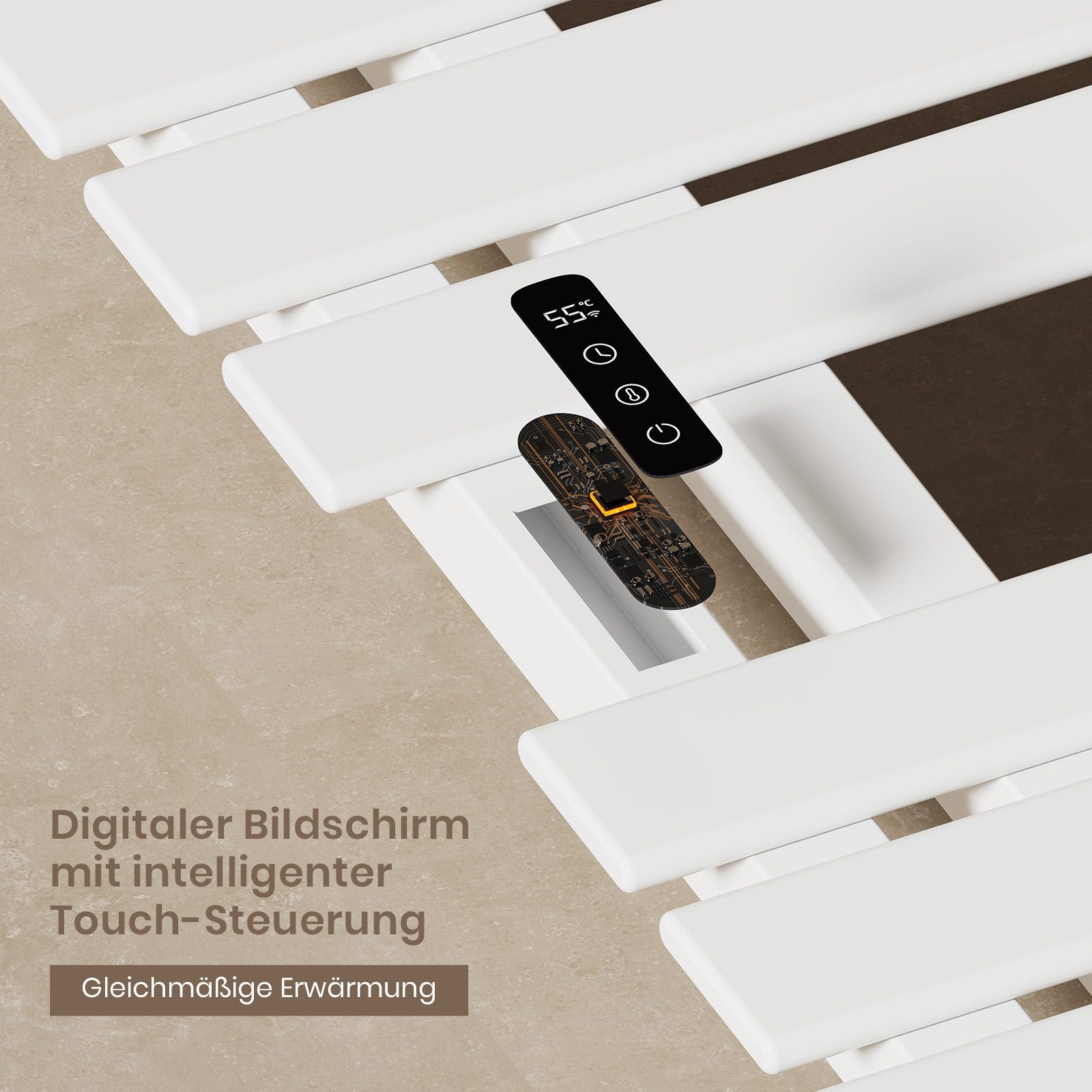 EMKE Elektrischer Badheizkörper Handtuchtrockner mit Smart Thermostat WLAN-/App-Steuerung Timer, Handtuchtrockner Flach Badheizkörper Links 130×50 cm