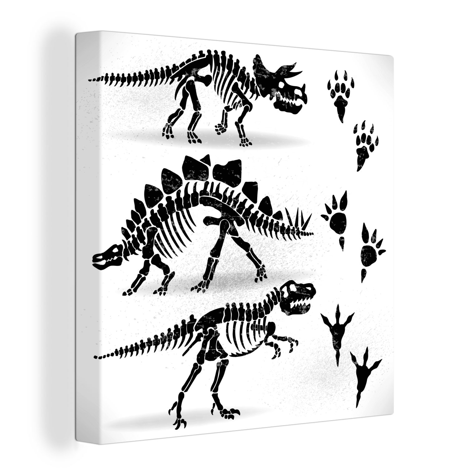Skelett Zeichnung OneMillionCanvasses® (1 bunt - Leinwand Bilder für Kinder St), - Dinosaurier - -, - Kids Leinwandbild Schlafzimmer Pfotenabdruck - Wohnzimmer