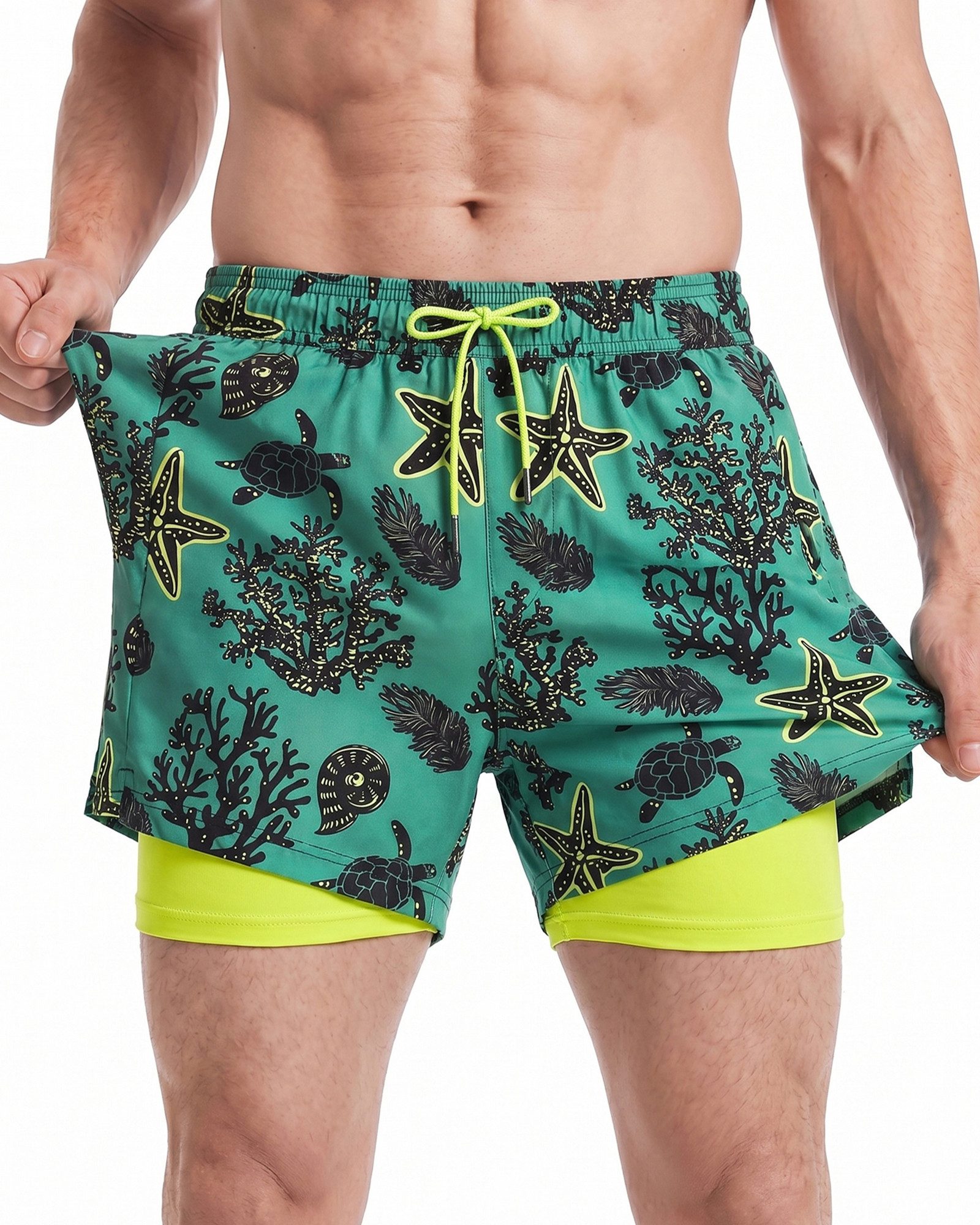 MaaMgic Shorts Herren Stretch kurze Hose Männer Badehose mit Reißverschlusstaschen (1-tlg)