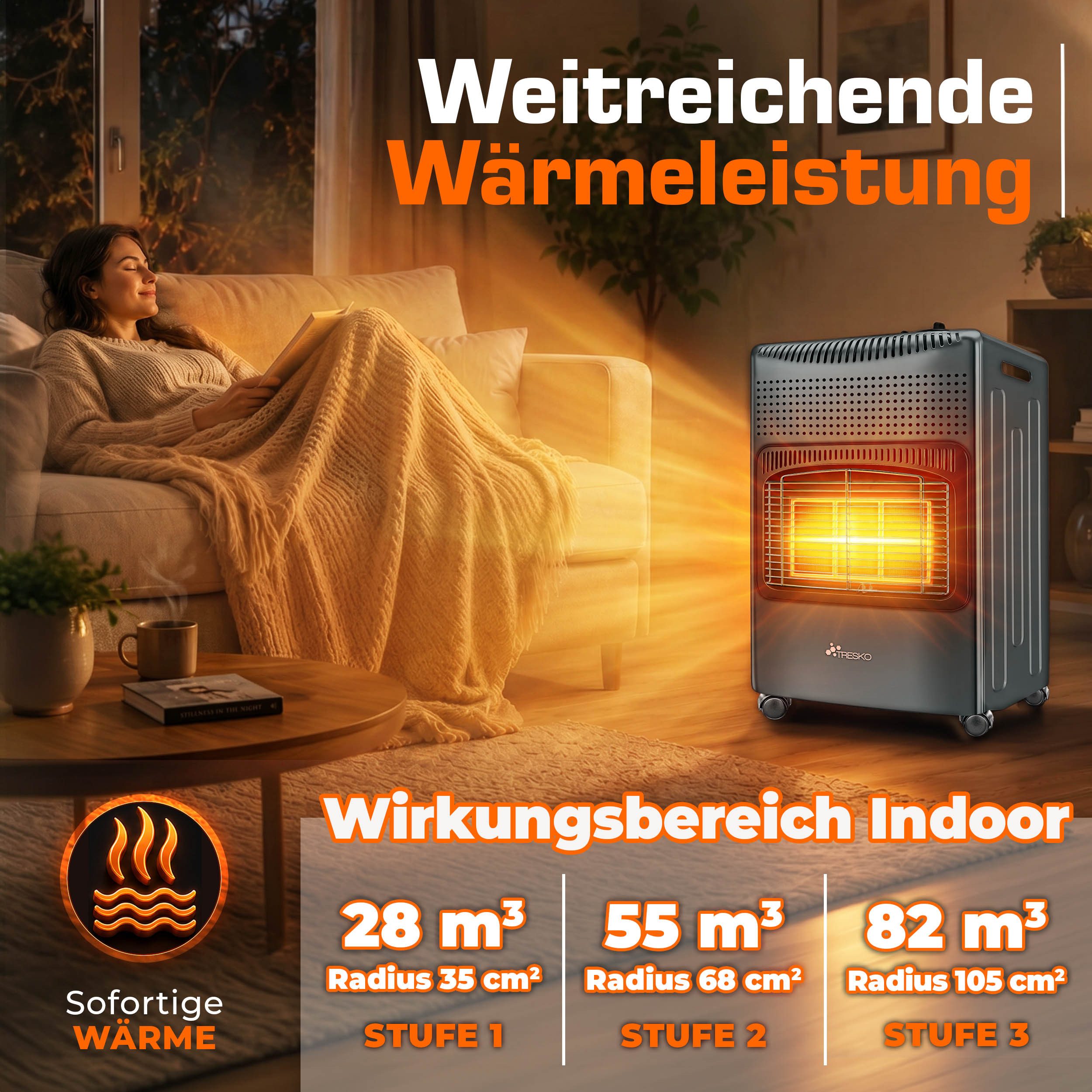 TRESKO Heizstrahler 4200 W Gasheizung + Abdeckung Gasheizer 3 Stufen Gasofen Gasheizofen – Bild 3 von 5