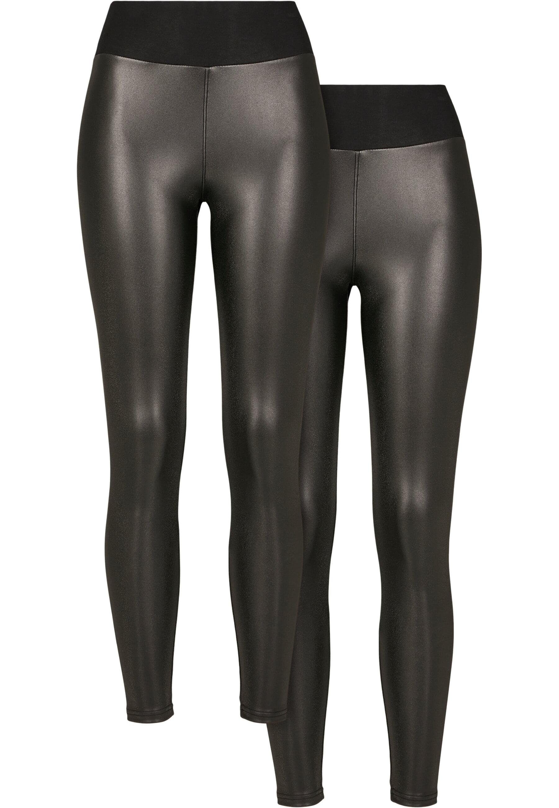 URBAN CLASSICS Leggings Damen Ladies Faux Leather High Waist Leggings 2-Pack (1-tlg) | Leggings