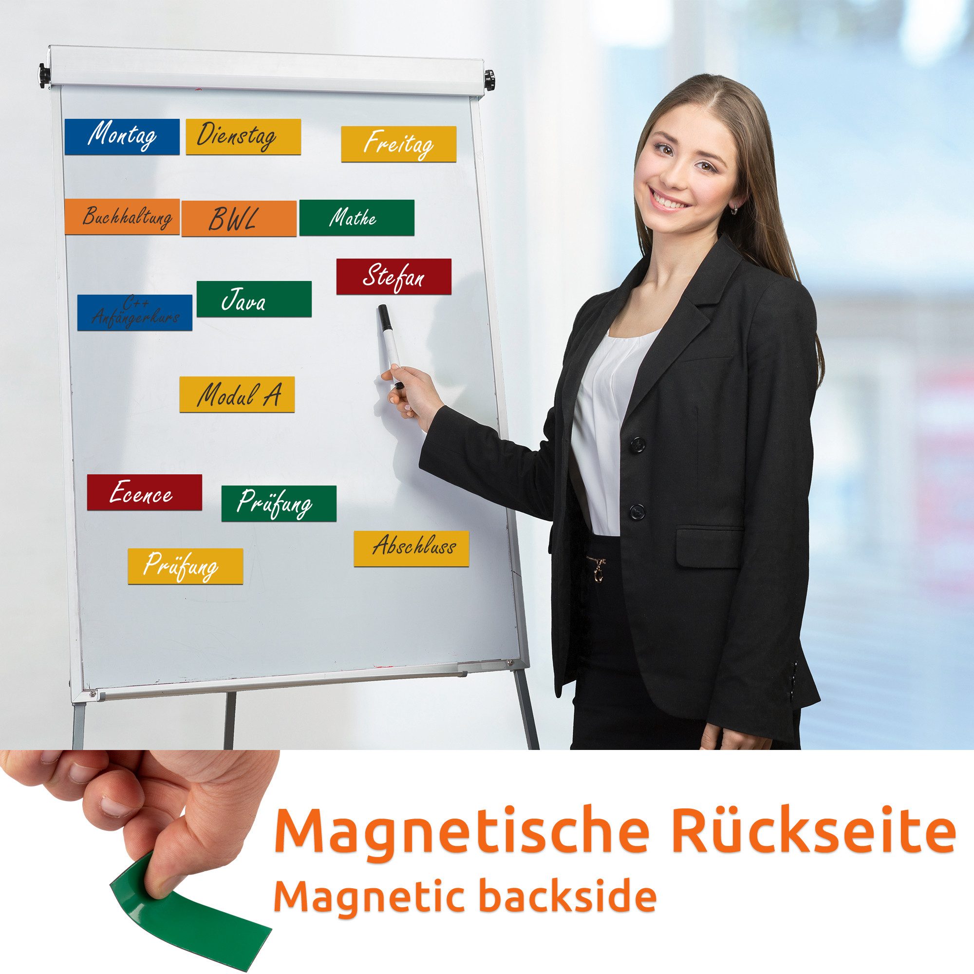 ECENCE Magnet 40 Magnetstreifen beschreibbar Etiketten Magnete (40-St)