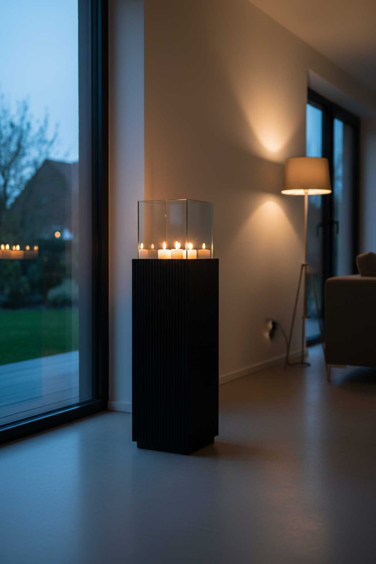 VIVANNO Bodenwindlicht Fiberglas CANDELA Rechteckig - Skandischwarz Matt (1 St), 27x27x100 cm