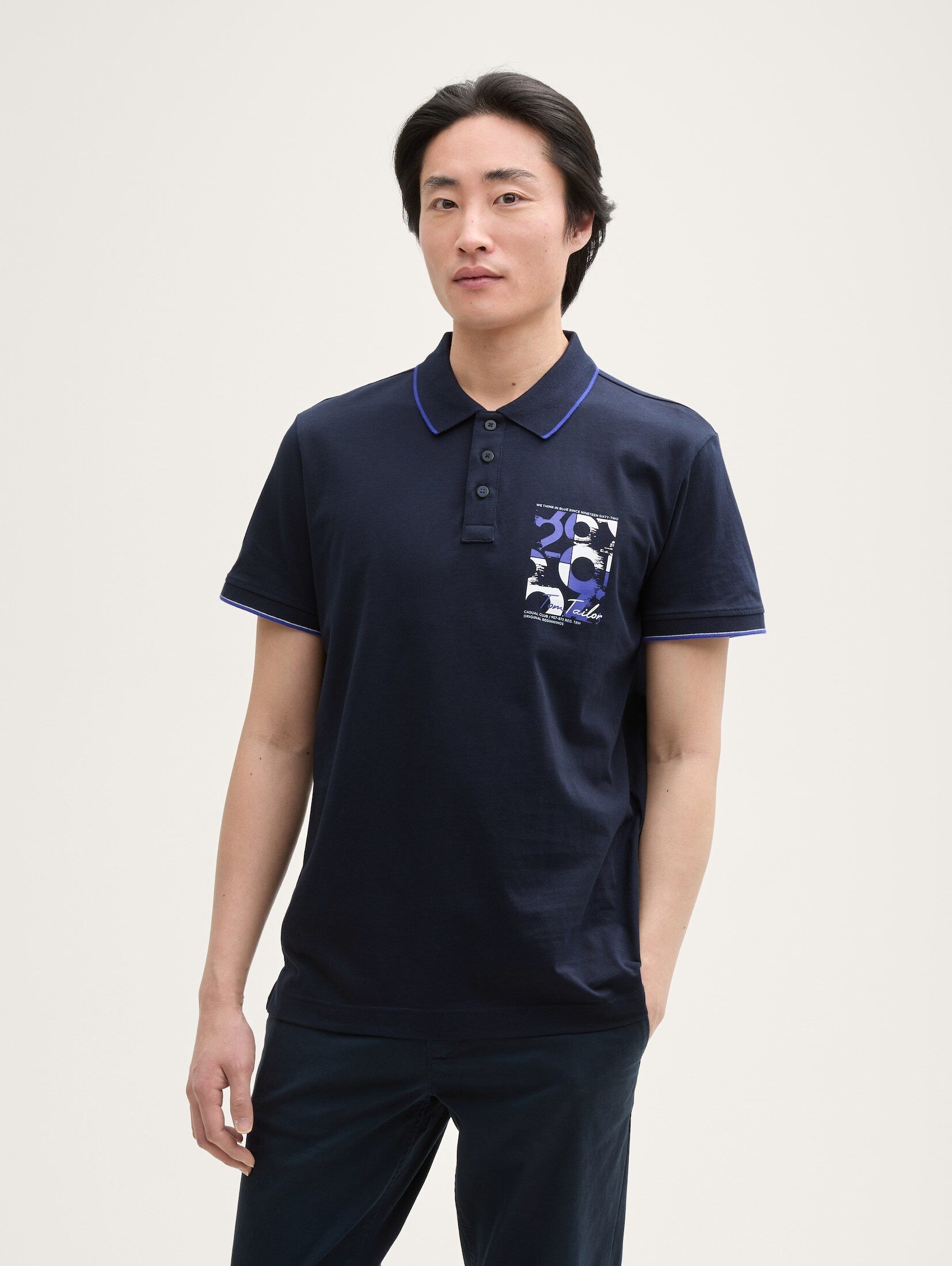 TOM TAILOR Poloshirt Poloshirts Poloshirt mit Logo-Print aus Baumwolle günstig online kaufen