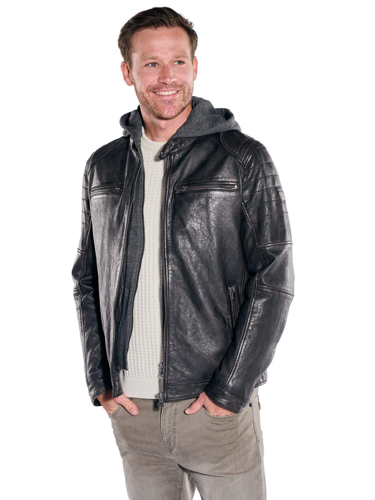 Engbers Lederjacke Herren Lederjacke, Schwarzbraun