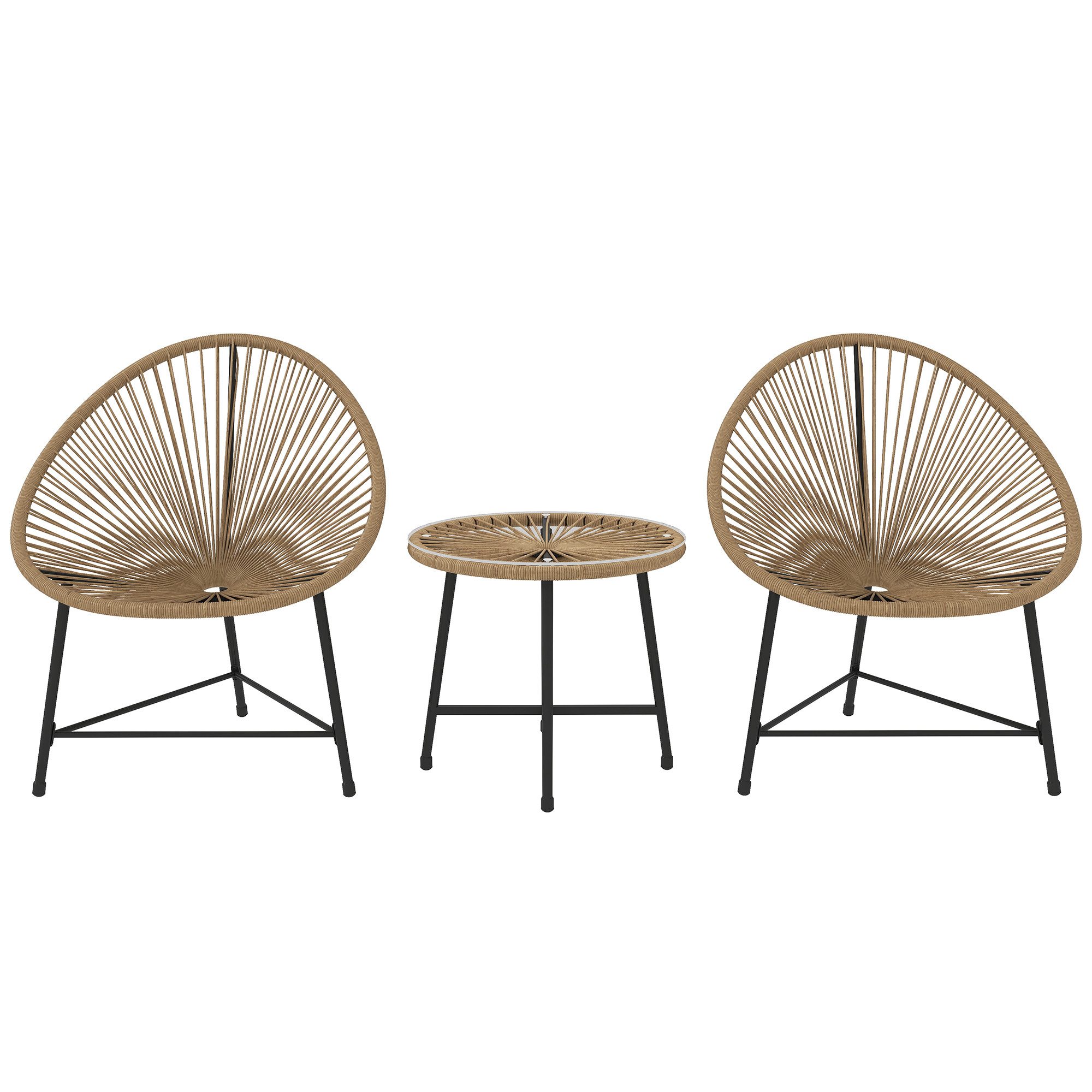 Outsunny Sitzgruppe für 2 Personen, 3-teilig mit 2 Stühle, Tisch, wetterfest, (Polyrattan Gartenmöbel Set, 3-tlg., Balkonmöbel), für Garten, Terrasse Balkon, Naturholz