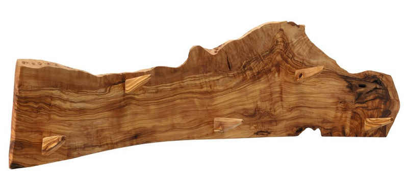 Lantelme Wandgarderobe »Holz Wandgarderobe mit 5 Kleiderhaken Naturschnitt aus Olivenholz« (8666), Unikat, direkt aus den Olivenbaumstamm