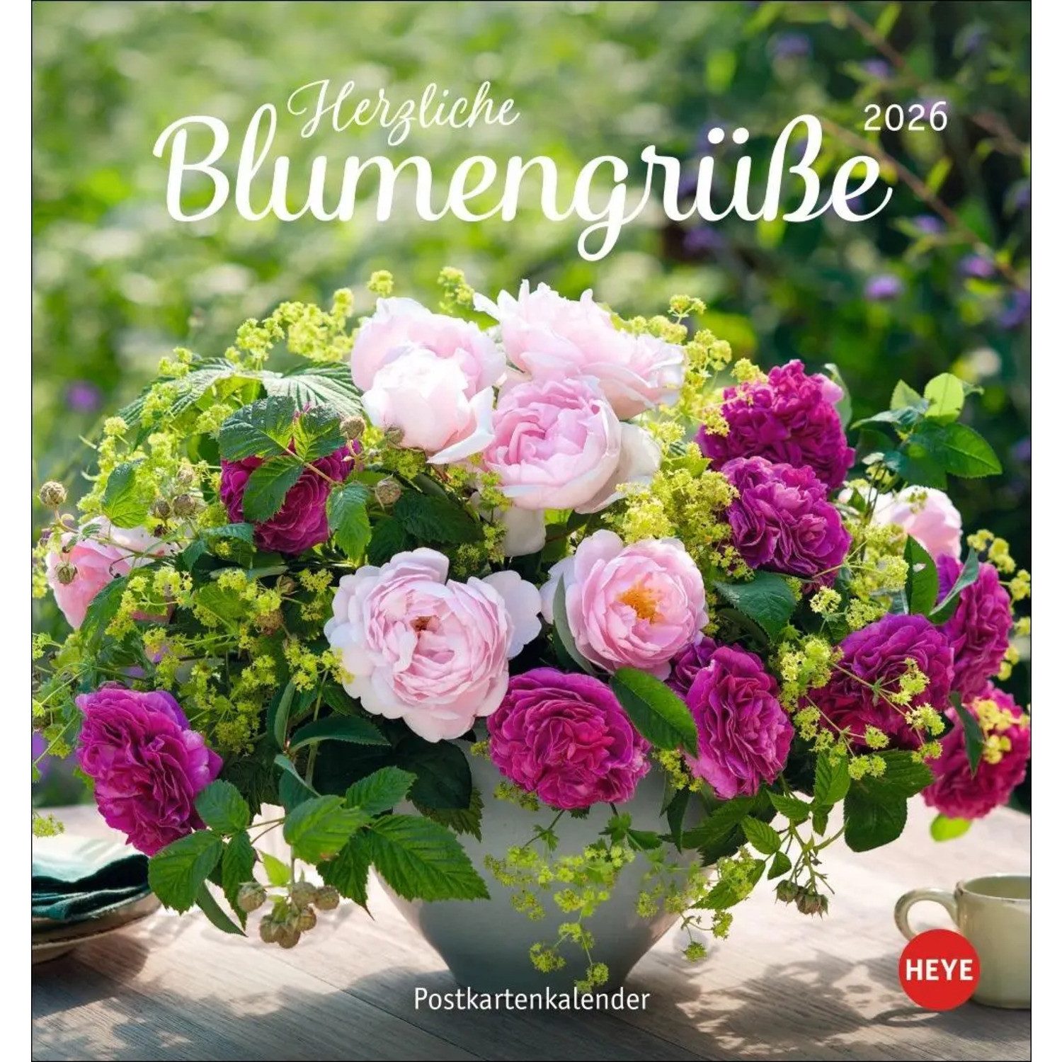 HEYE Wandkalender Herzliche Blumengrüße Postkartenkalender 2026
