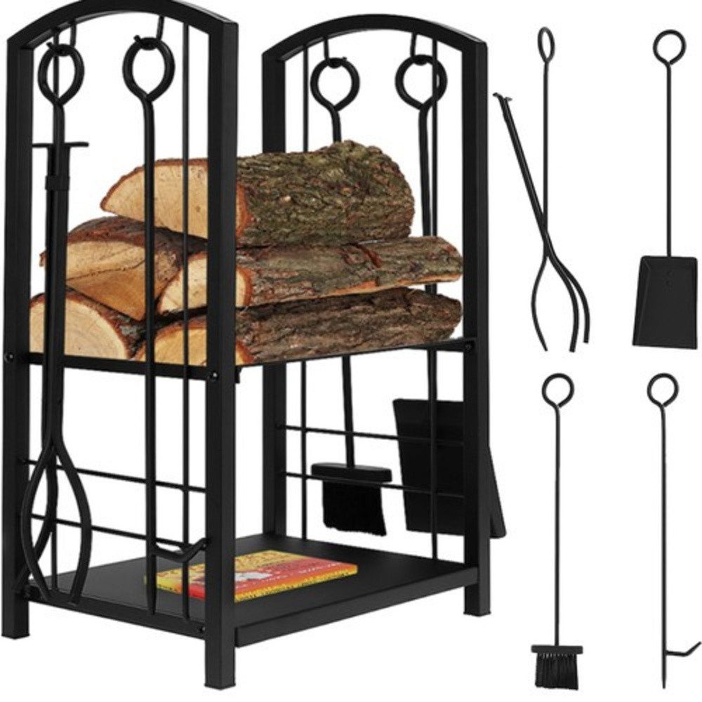 Kaminer Kaminholzregal Holzständer Kaminregal, BxTxH:40x30x73 cm, (Spar-Set, 5-St., praktisch langlebig), 4 in 1 Set Kaminzubehör