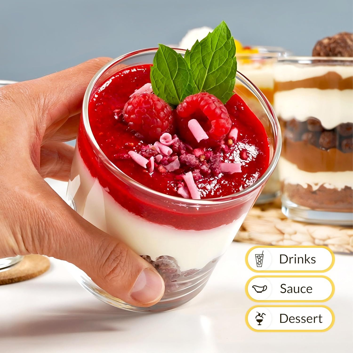 KONZEPT Dessertschale Dessertgläser Set aus Glas, große Gläser für Nachtisch, (12-tlg), 300 ml, Geeignet für Desserts, Getränke, Saucen. – Bild 5 von 5