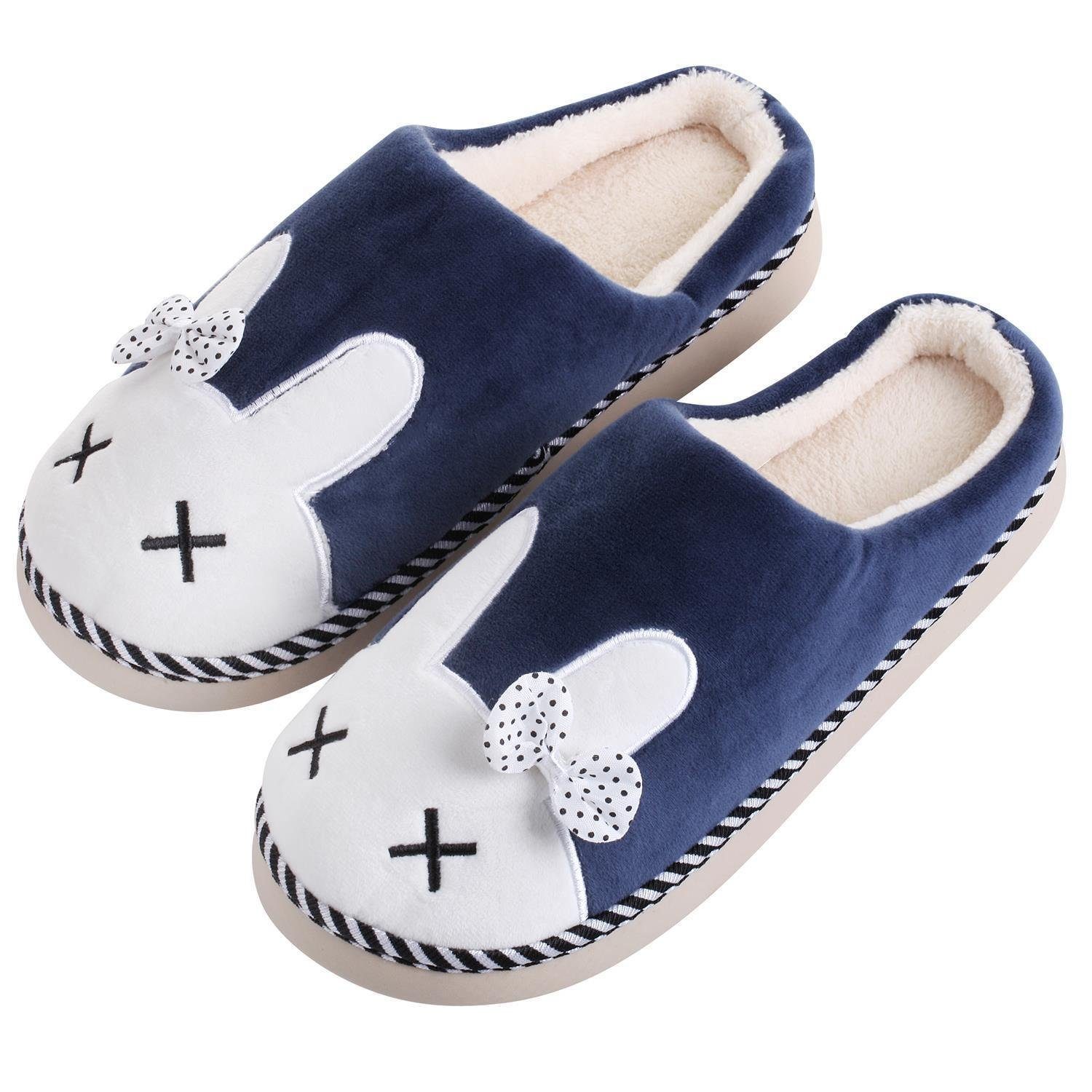 Katara Tier Pantoffeln Gr. 34-41 (Einhorn, Katze, Hase) Plüsch Hausschuhe Hausschuhe, weich, warm, süß, kuschelig, Plüsch Kaninchen (blau)