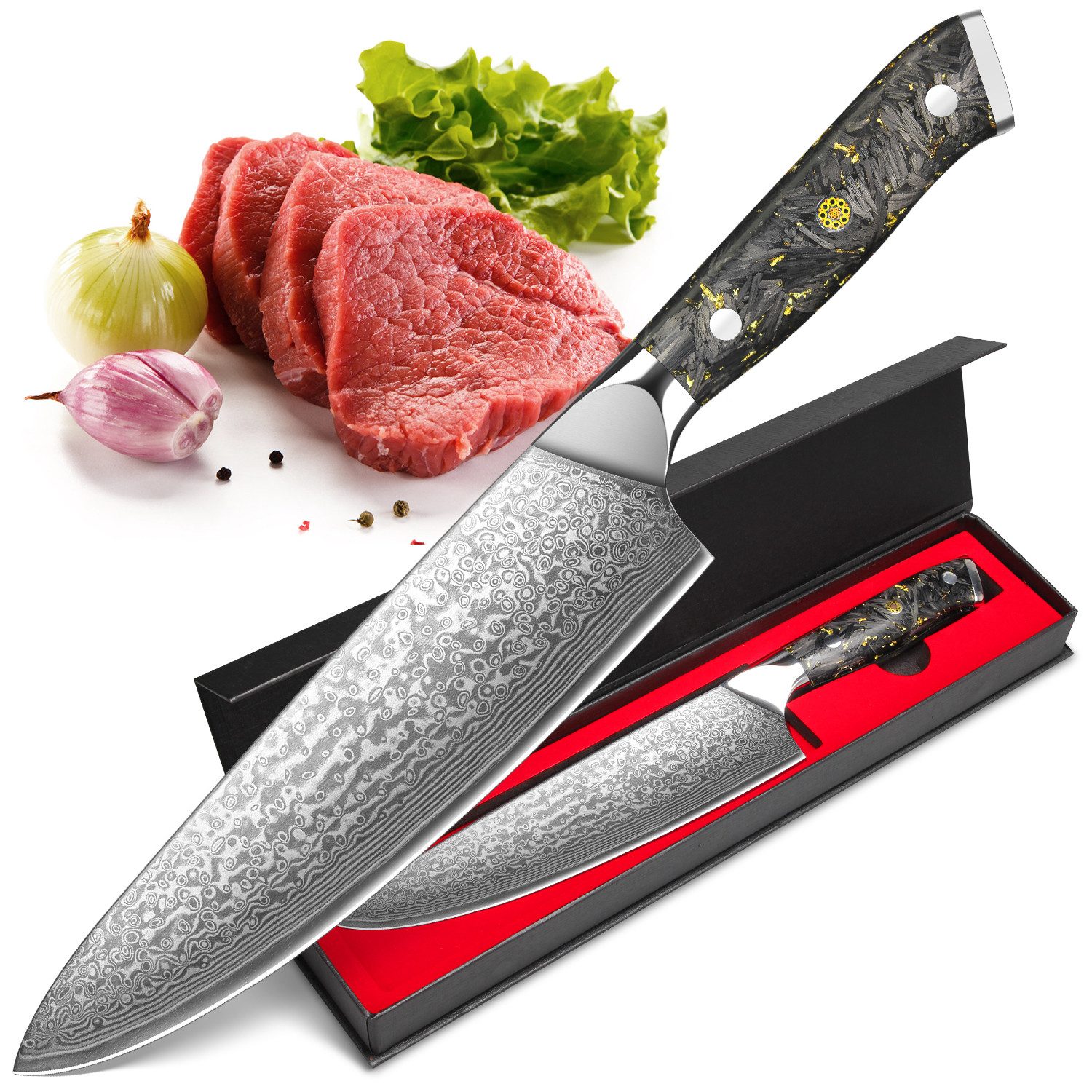 KingLux Damastmesser Kochmesser Chefmesser VG10 Damaskus Stahl Küchenmesser
