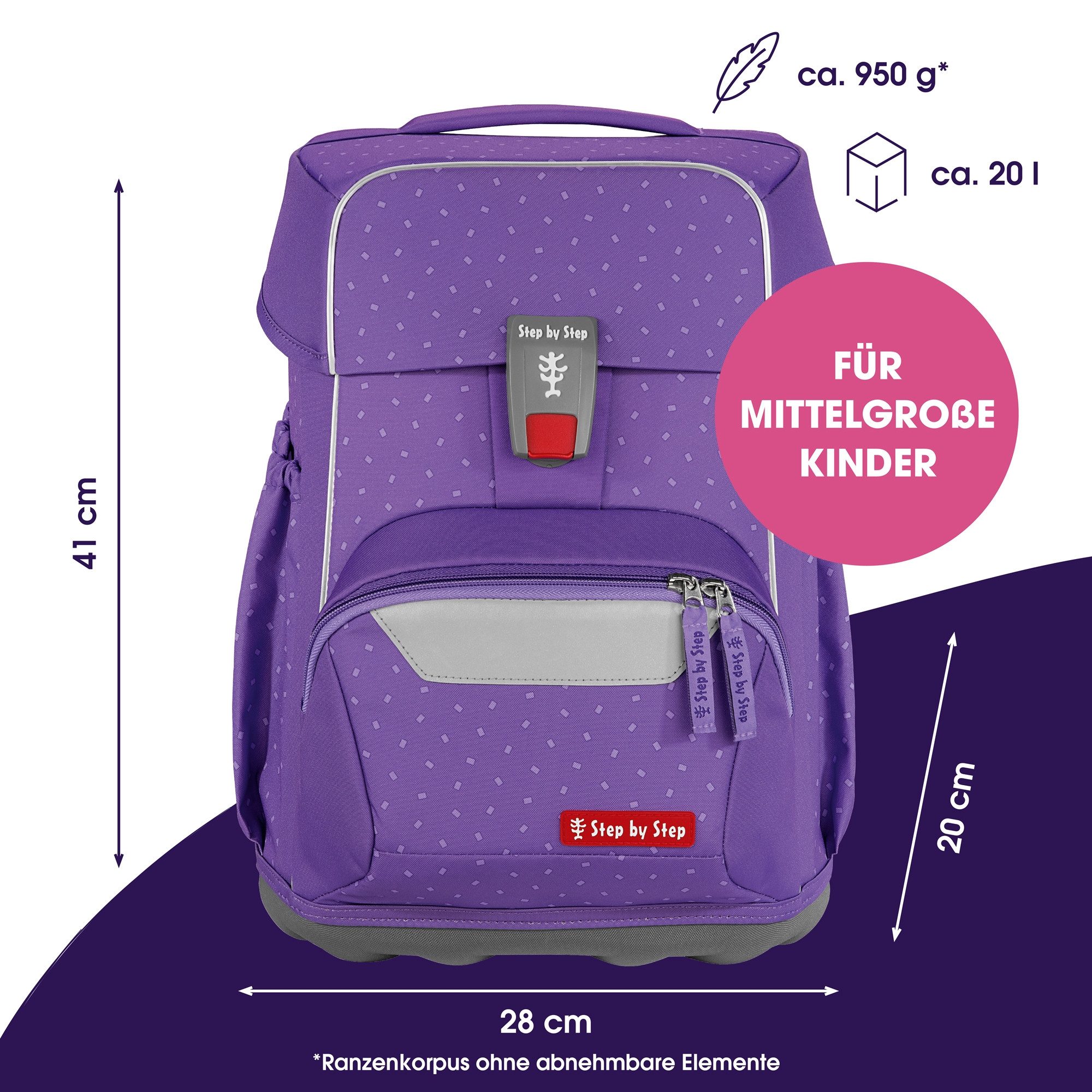 Step by Step Schulranzen BASIS „Purple Konfetti“, 7-teilig, lila (4-teilig, 7-tlg)