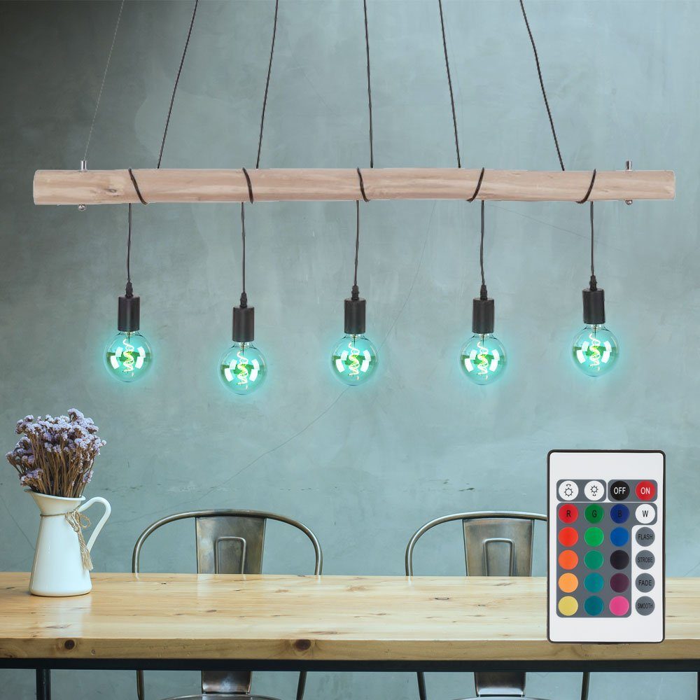 etc-shop LED Pendelleuchte, Leuchtmittel inklusive, Warmweiß, Farbwechsel, Decken Hänge Lampe dimmbar Holz Balken Pendel Leuchte