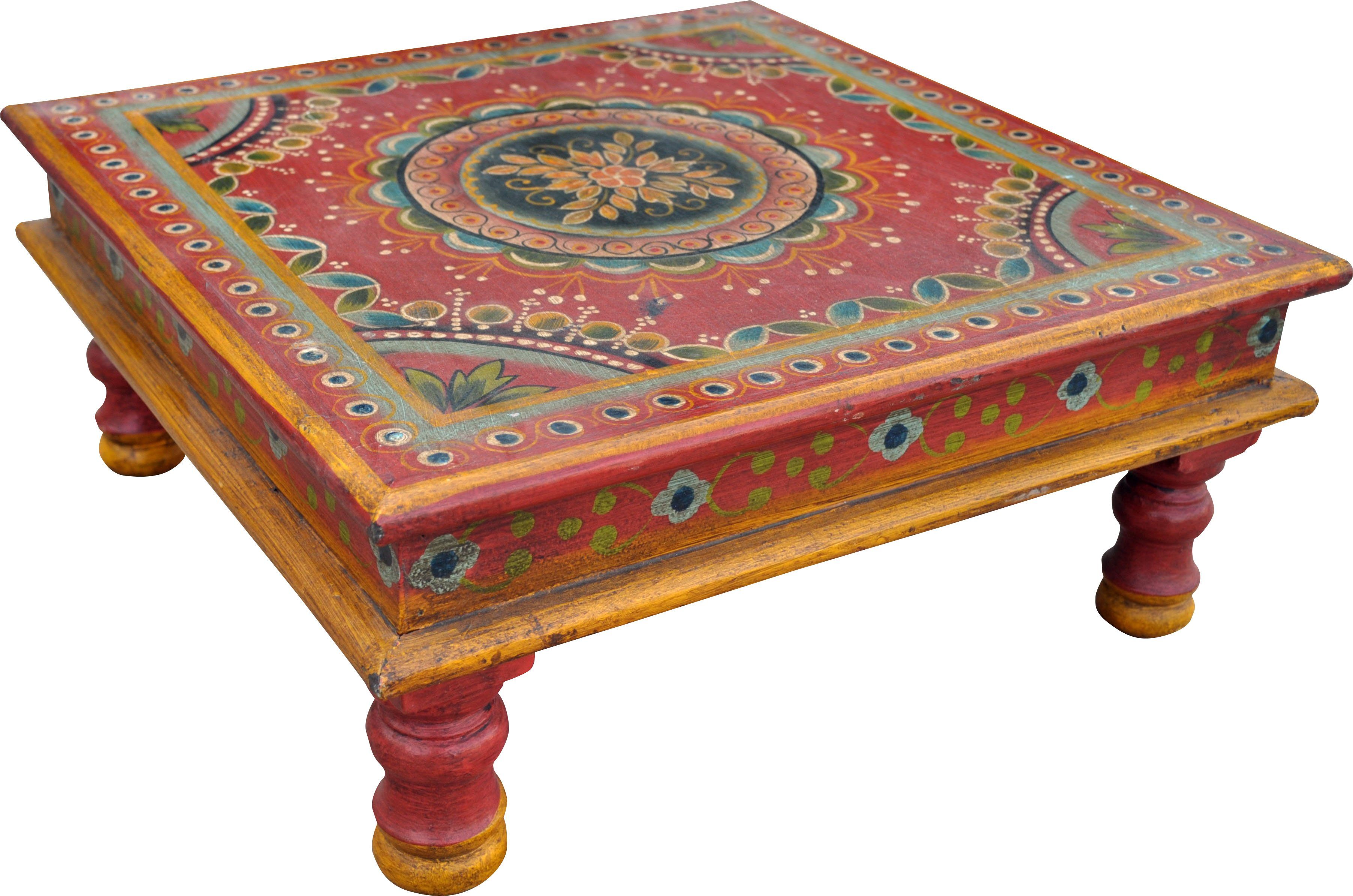 rot Guru-Shop Minitisch, Blumenbank Couchtisch Tisch, kleiner -.. Bemalter Ornament