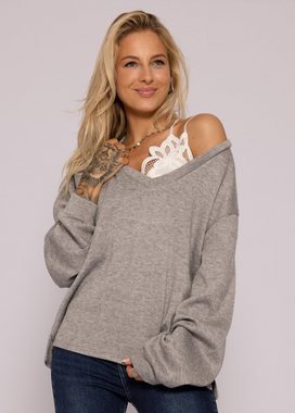 SASSYCLASSY V-Ausschnitt-Pullover Oversize Sweatshirt Damen aus weichem Feinstrick Lässiger Strickpullover mit V-Ausschnitt, Damen Pullover mit extra langen Ärmeln, Made in Italy