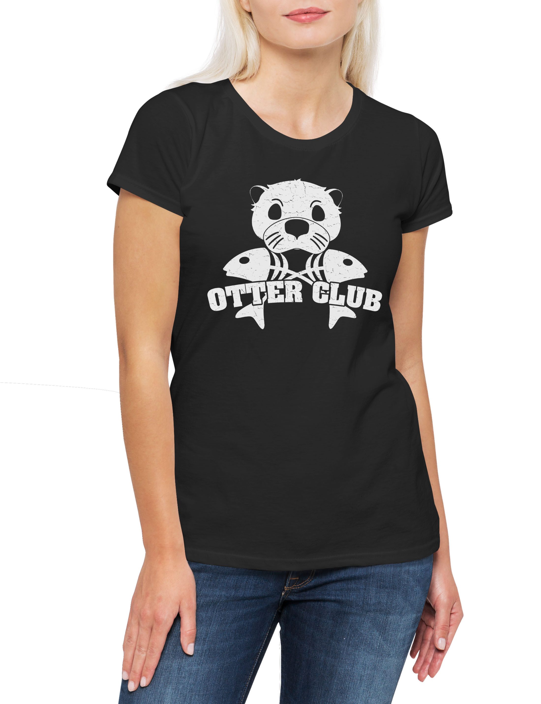 Print-Shirt Otter Club Damen T-Shirt Patch Biker MC Wildlife lontra Nutria